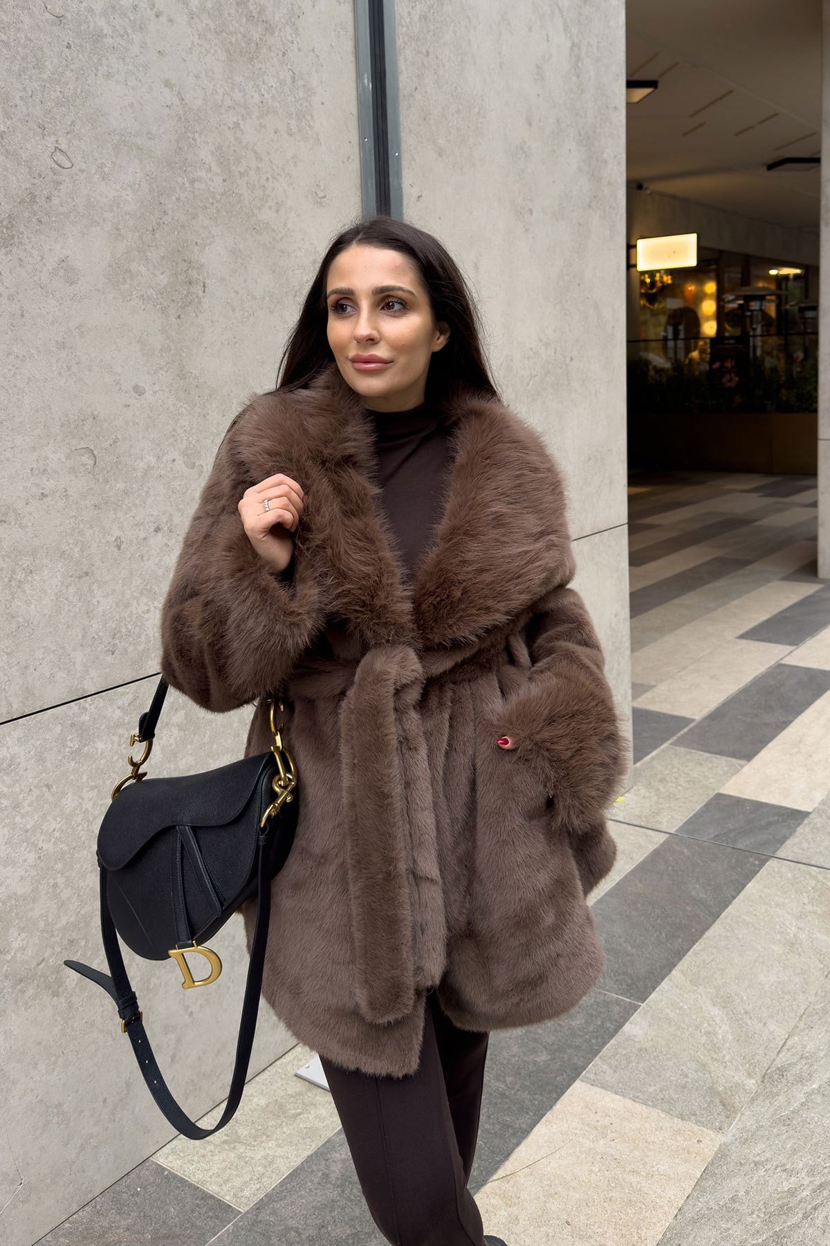 Marisse Bağlama Detay Oversize Kürk- KAHVERENGİ