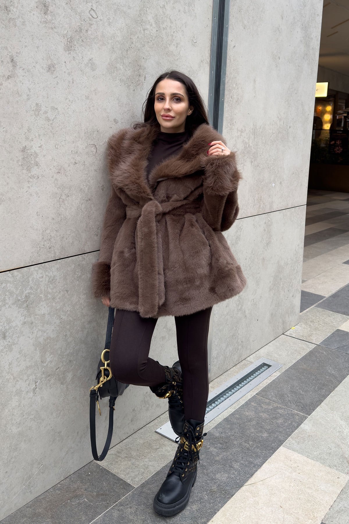 Marisse Bağlama Detay Oversize Kürk- KAHVERENGİ