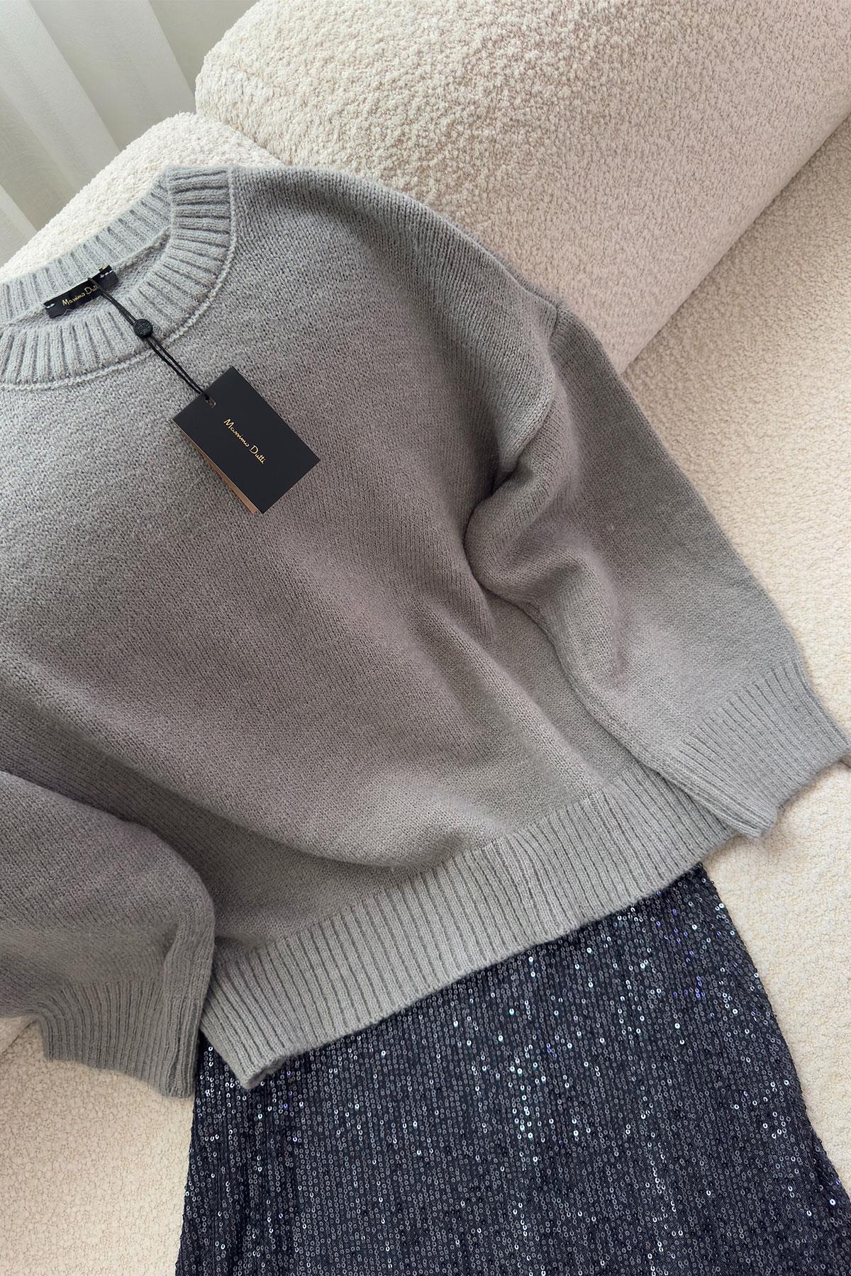 Marka Model Bisiklet Yaka Oversize Kazak- GRİ