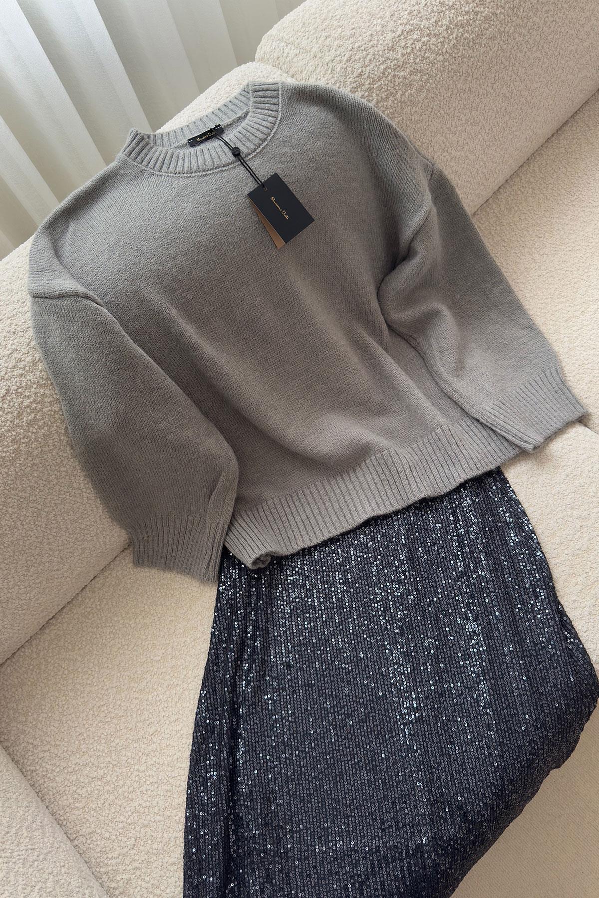 Marka Model Bisiklet Yaka Oversize Kazak- GRİ