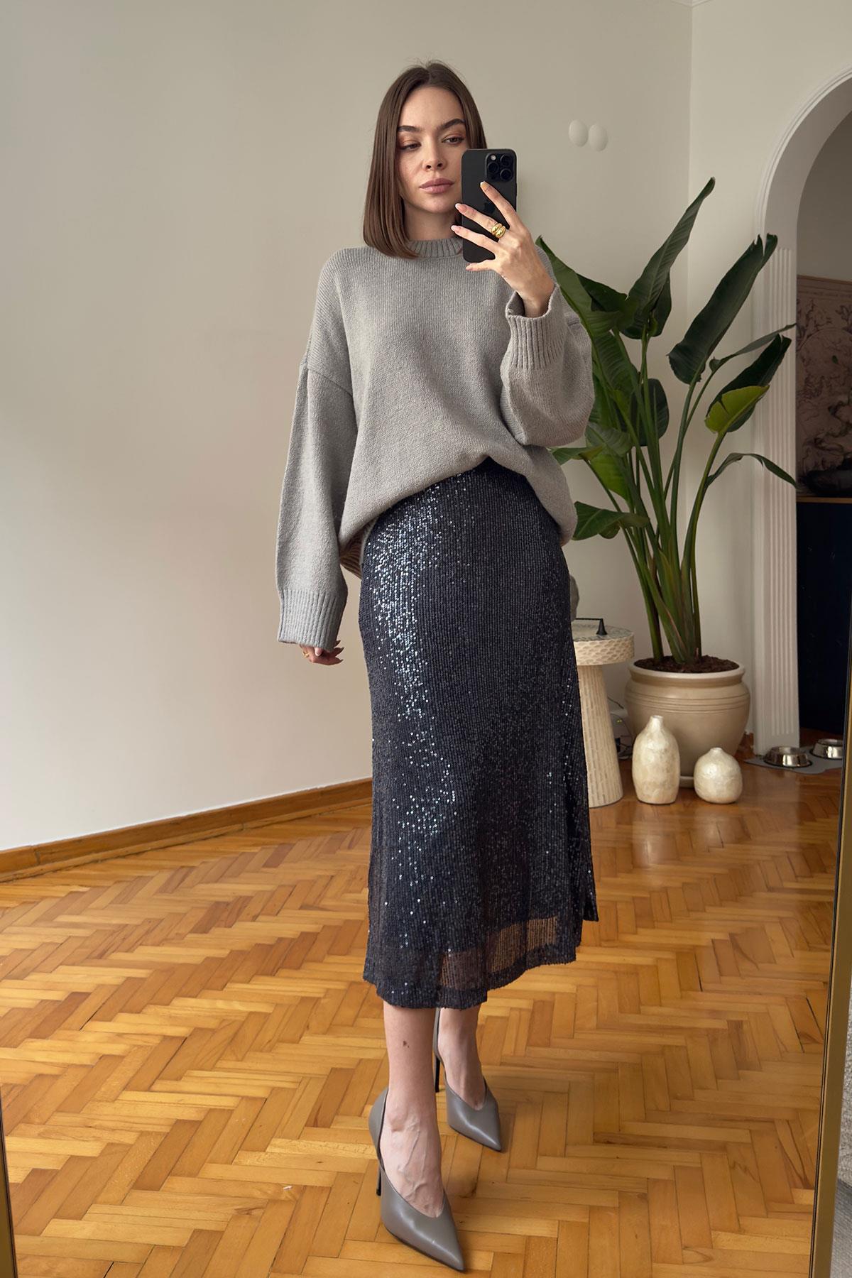Marka Model Bisiklet Yaka Oversize Kazak- GRİ
