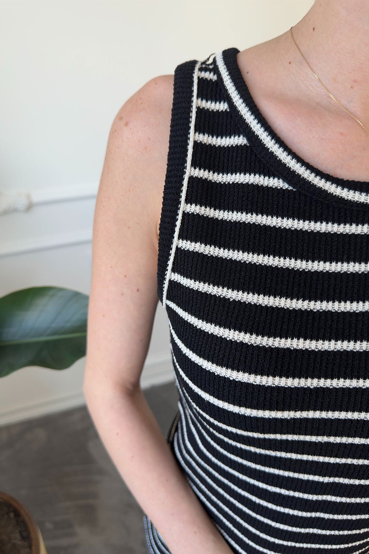 Merserize Çizgili Basic Elbise- SİYAH