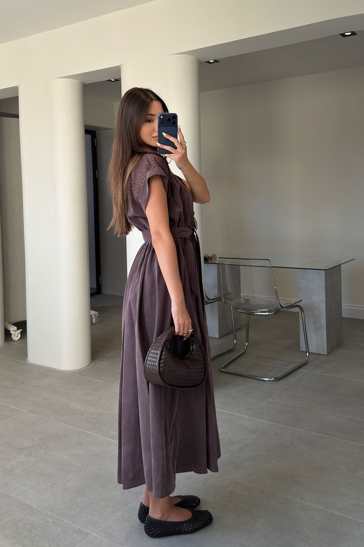 Mila Tensel Elbise- KAHVERENGİ
