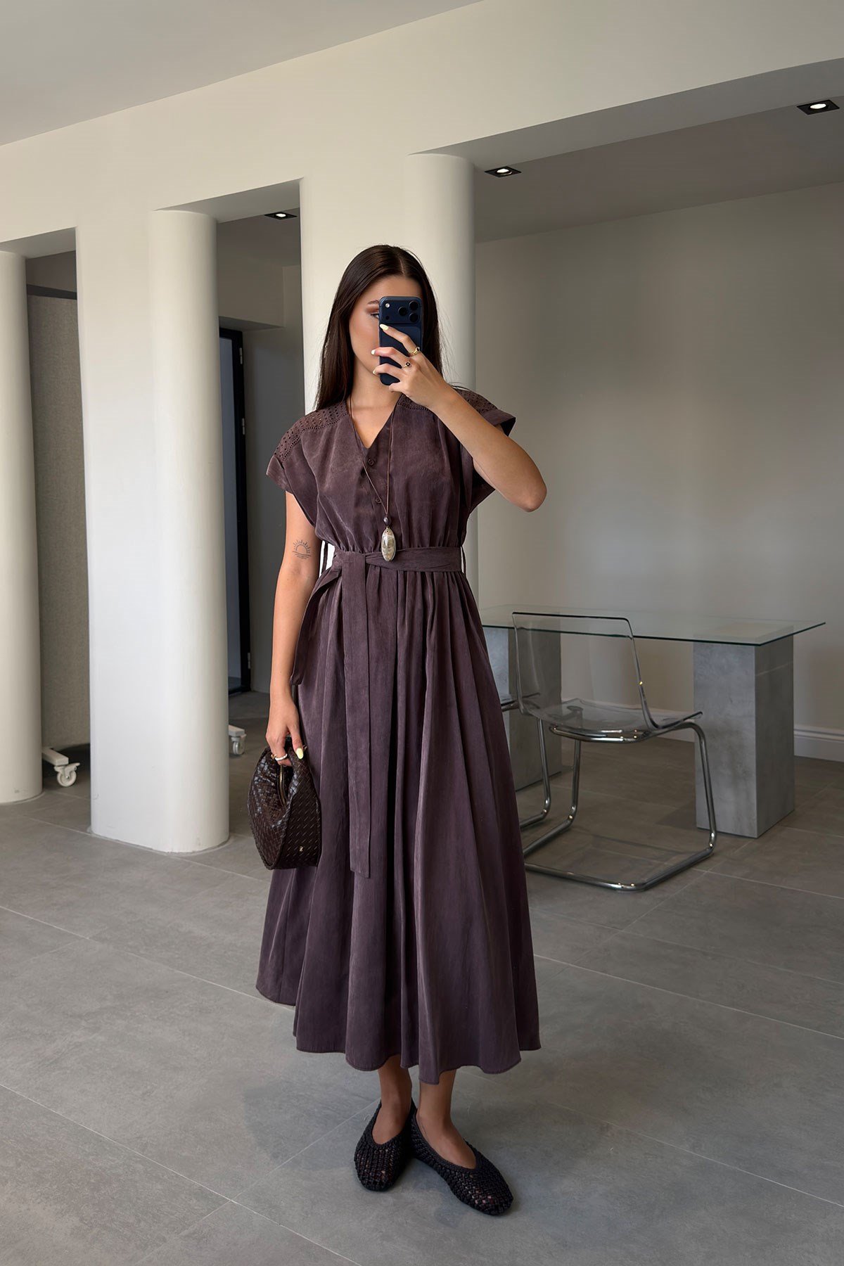 Mila Tensel Elbise- KAHVERENGİ