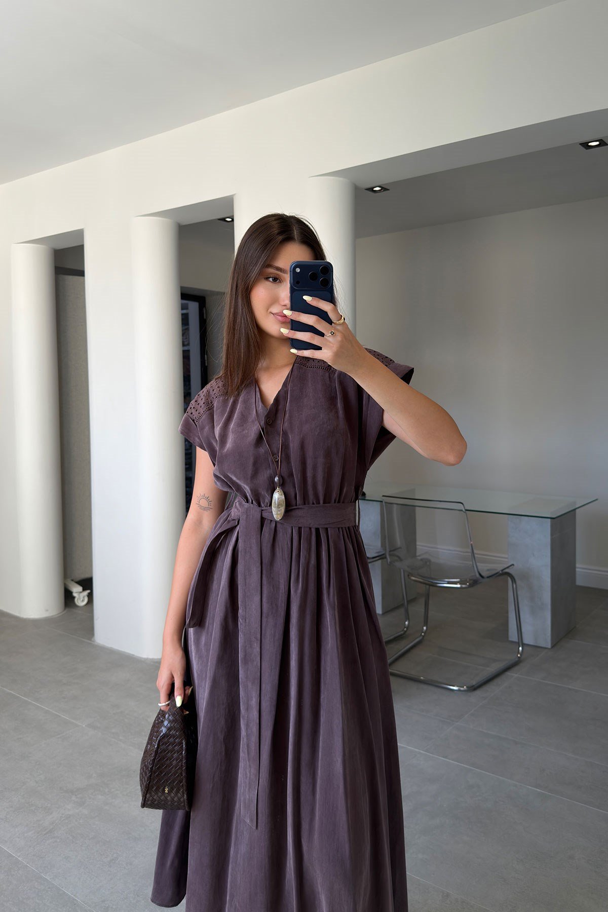 Mila Tensel Elbise- KAHVERENGİ