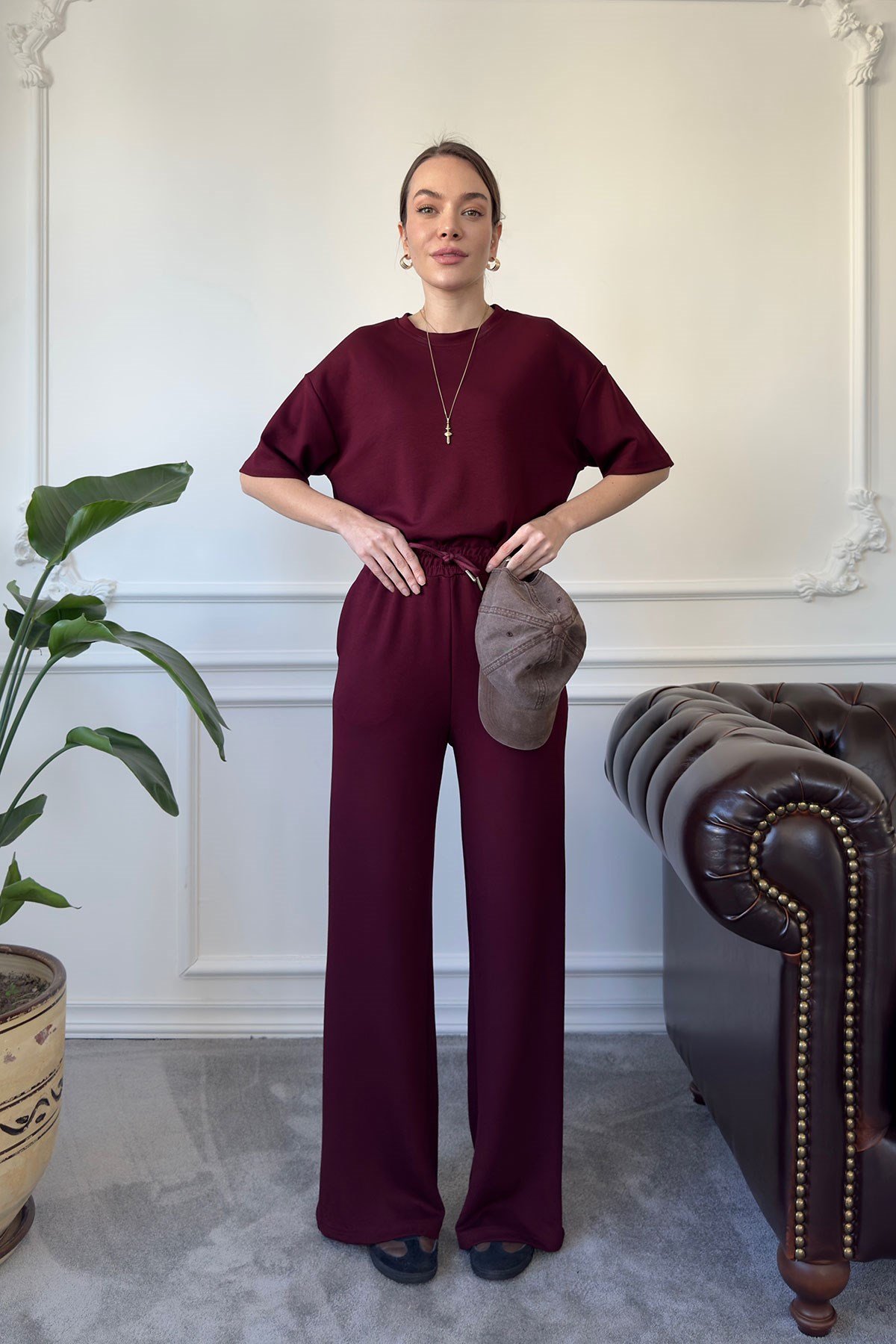Modal Kumaş Basic Takım- Bordo