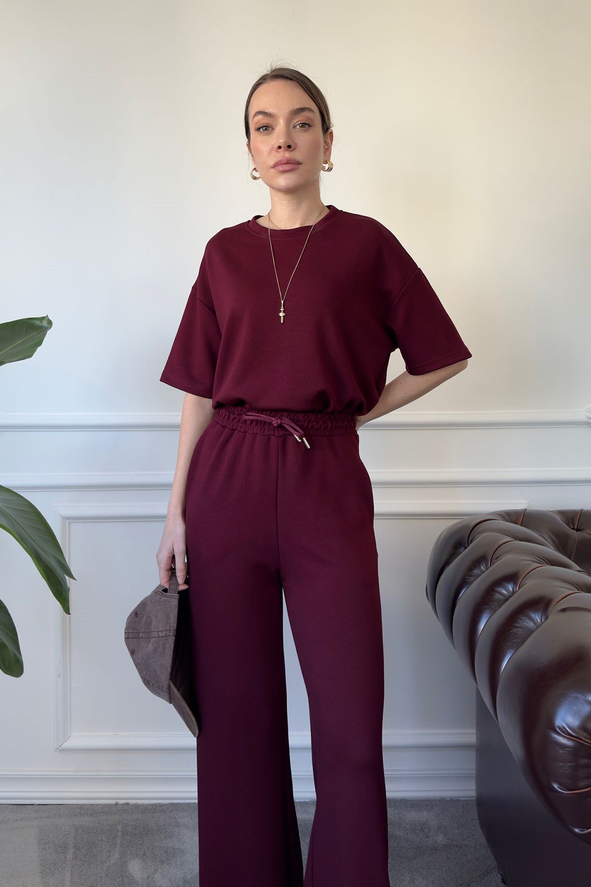 Modal Kumaş Basic Takım- Bordo