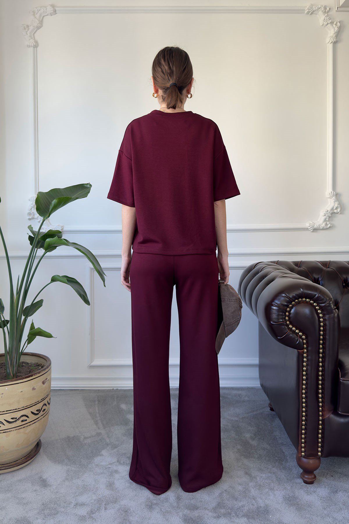 Modal Kumaş Basic Takım- Bordo