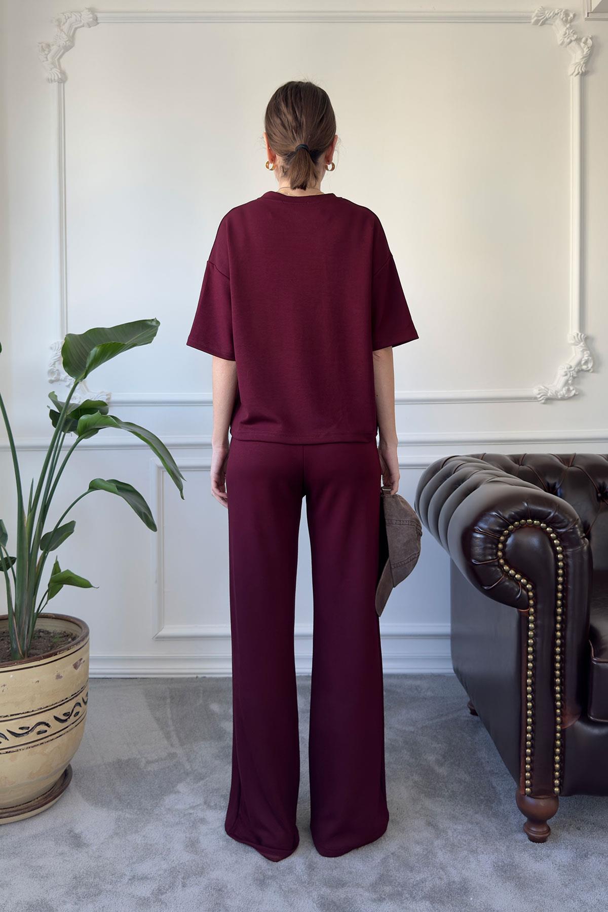 Modal Kumaş Basic Takım- Bordo