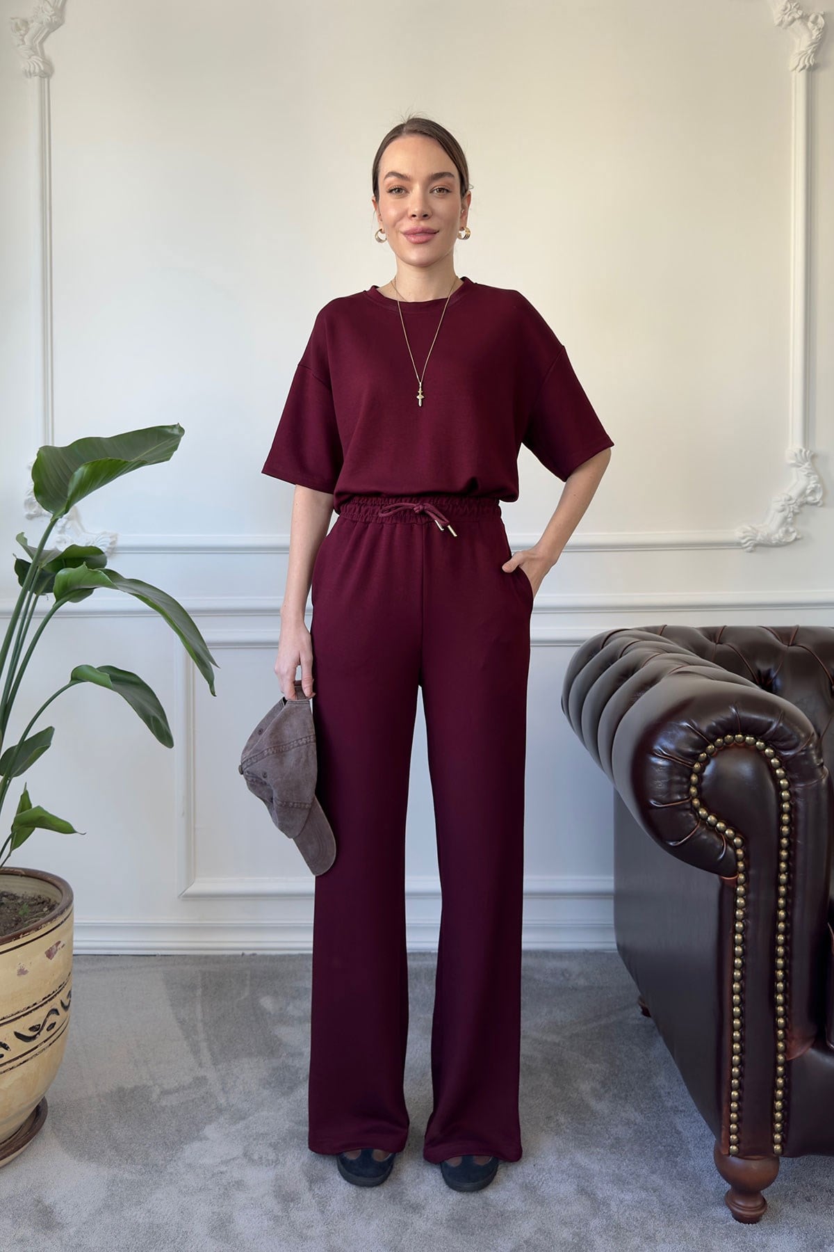 Modal Kumaş Basic Takım- Bordo