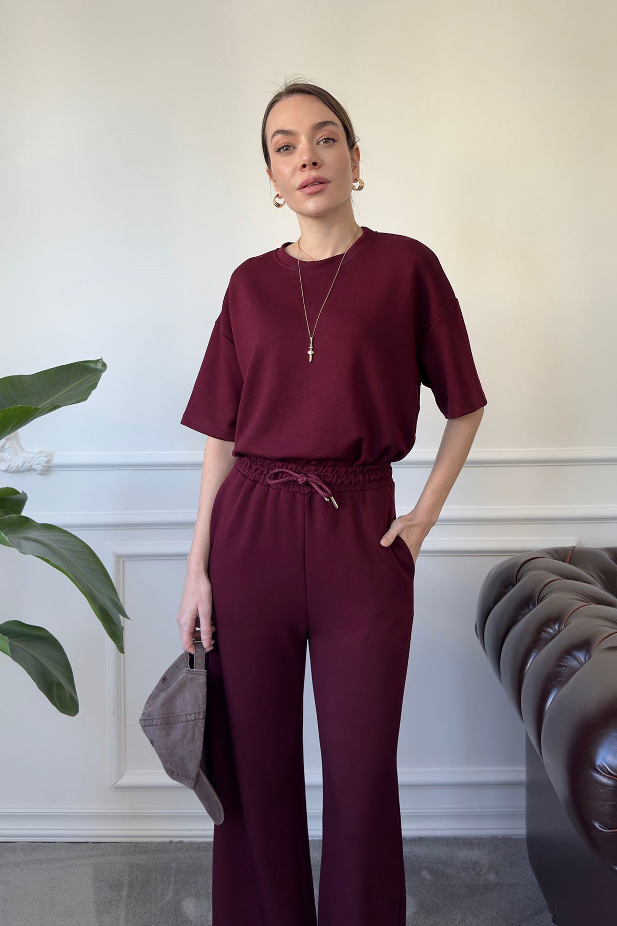 Modal Kumaş Basic Takım- Bordo