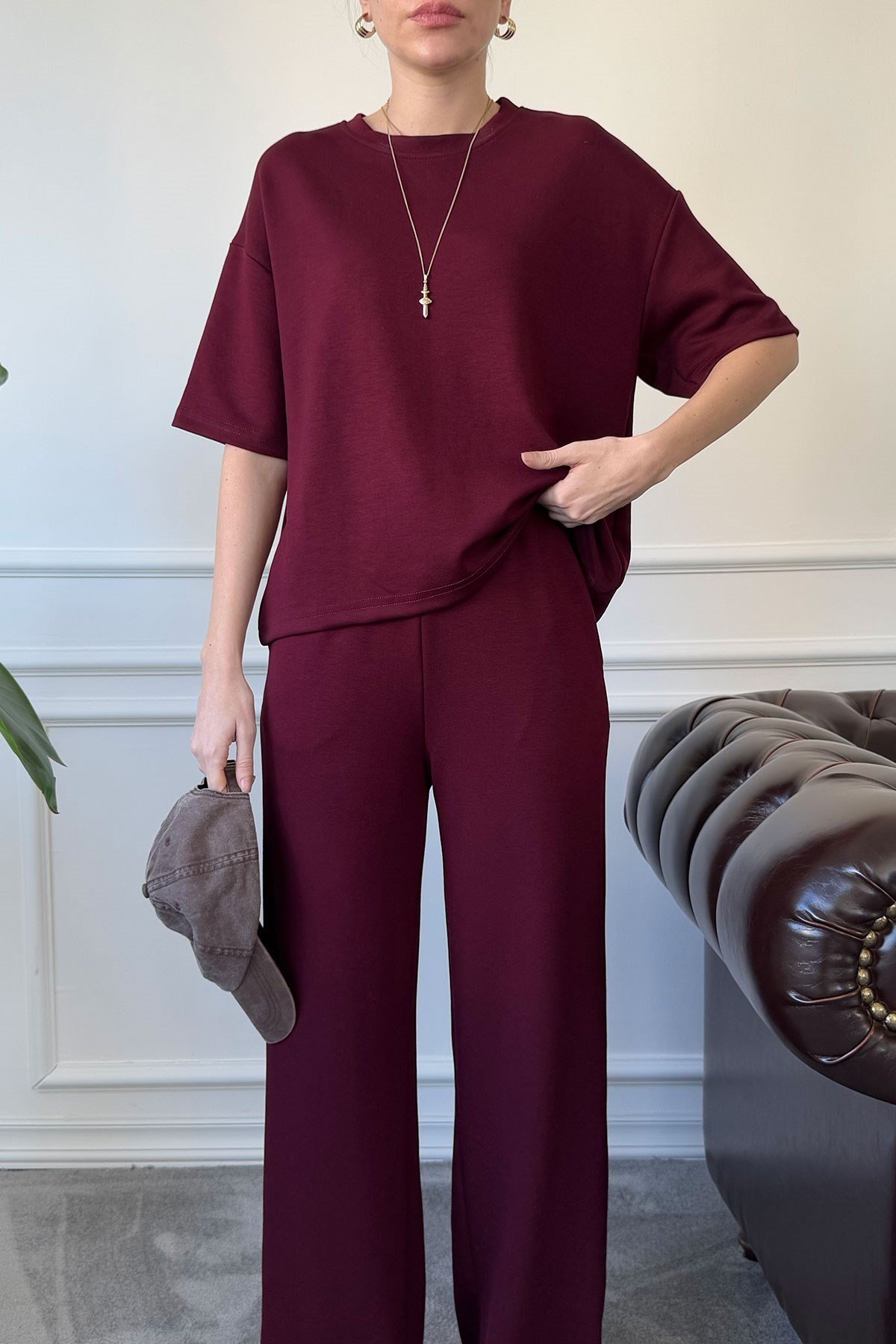 Modal Kumaş Basic Takım- Bordo