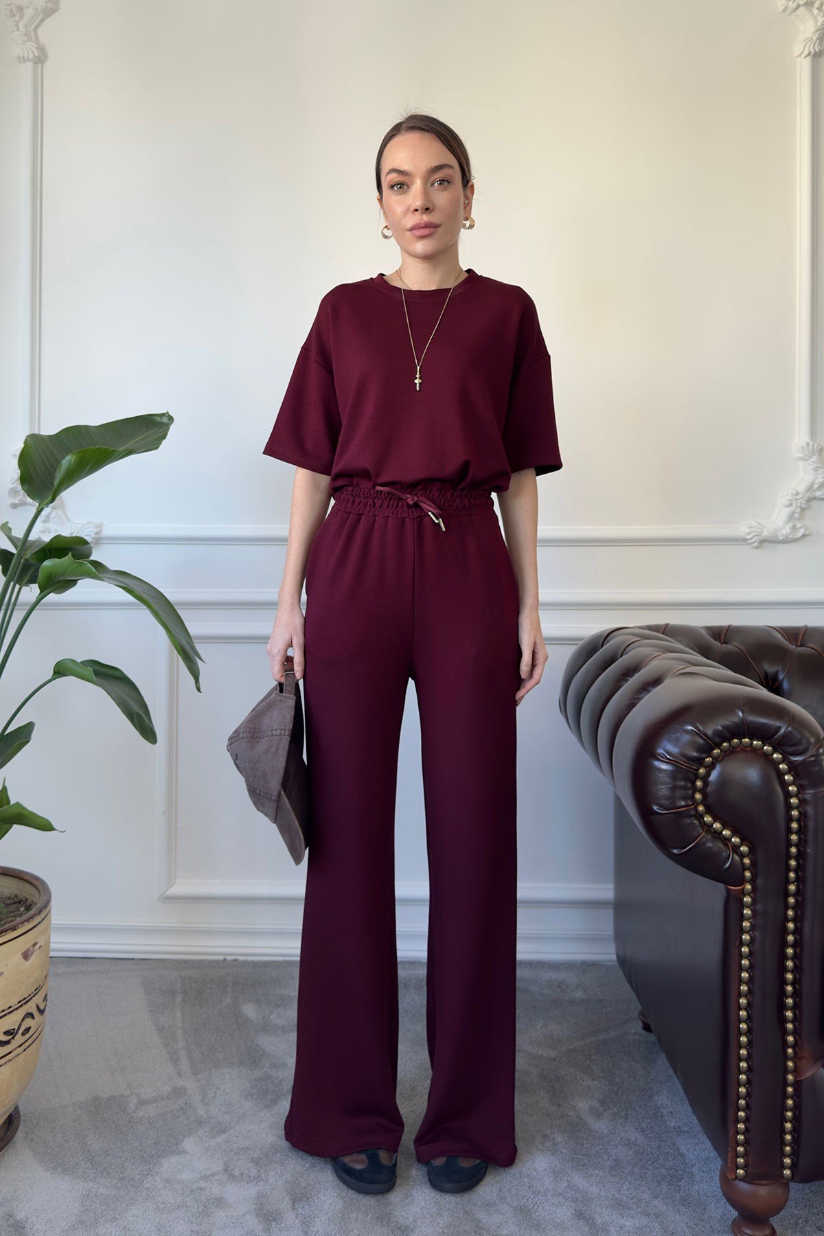 Modal Kumaş Basic Takım- Bordo