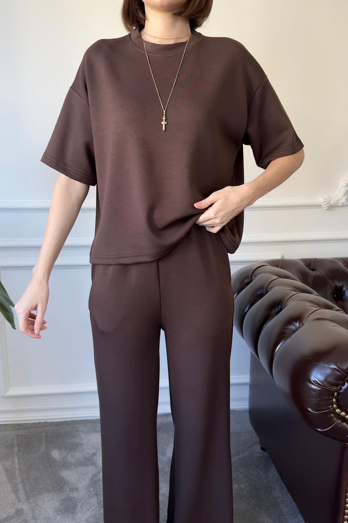 Modal Kumaş Basic Takım- KAHVERENGİ