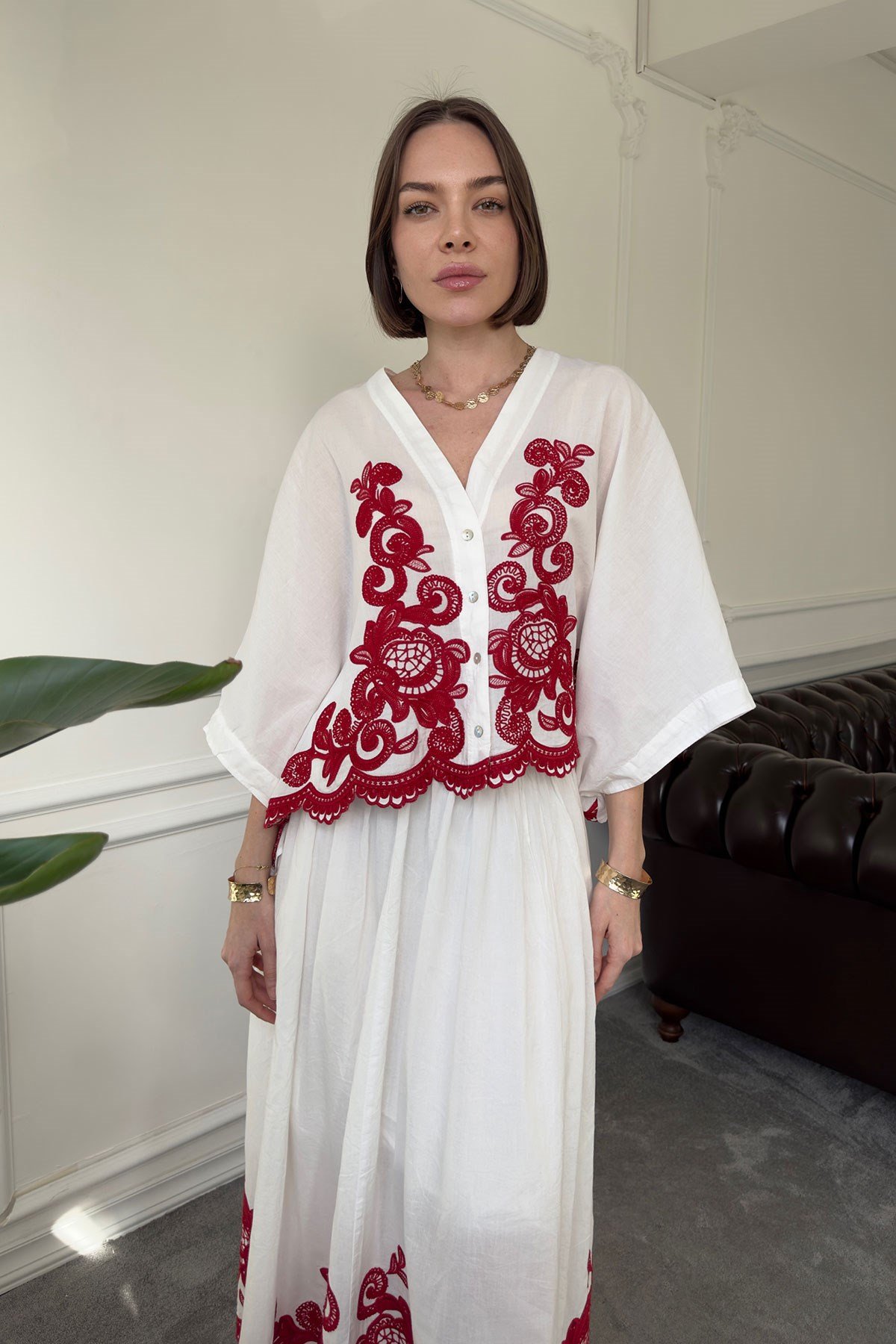Nakışlı Bolero Etekli Takım- BORDO