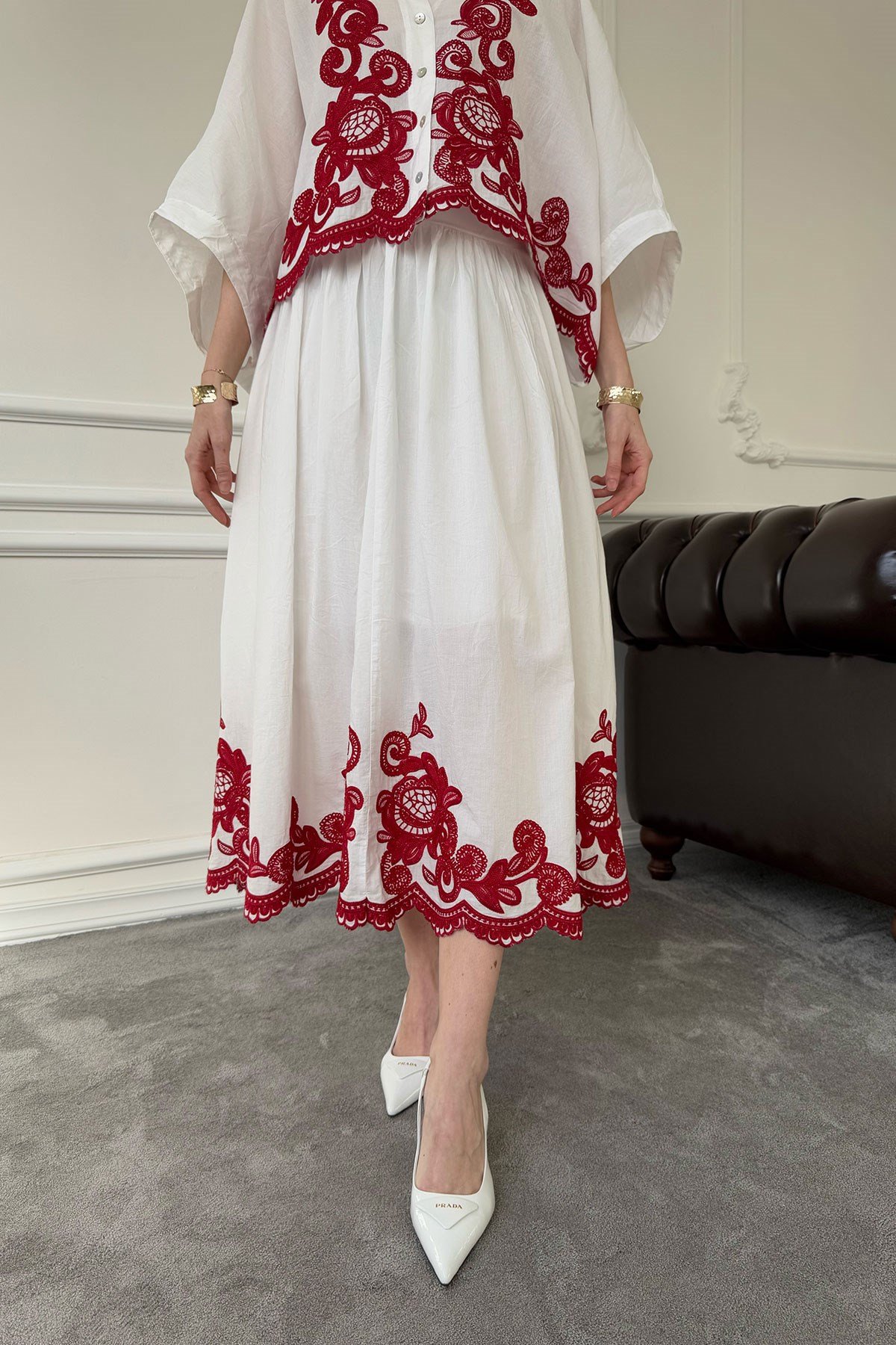 Nakışlı Bolero Etekli Takım- BORDO