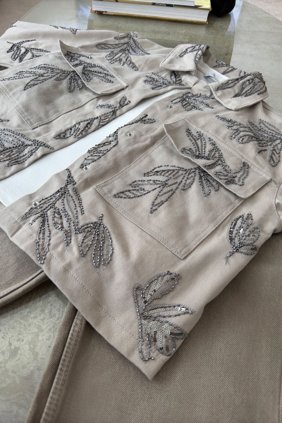 Nakışlı Premium Gabardin Ceket- BEJ