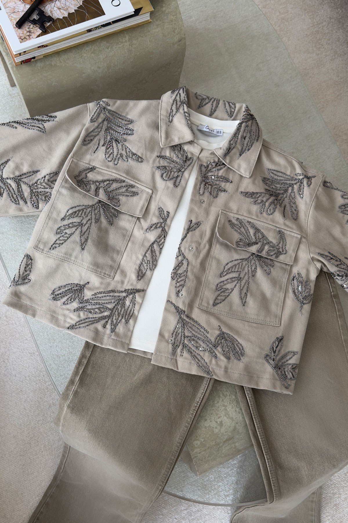 Nakışlı Premium Gabardin Ceket- BEJ
