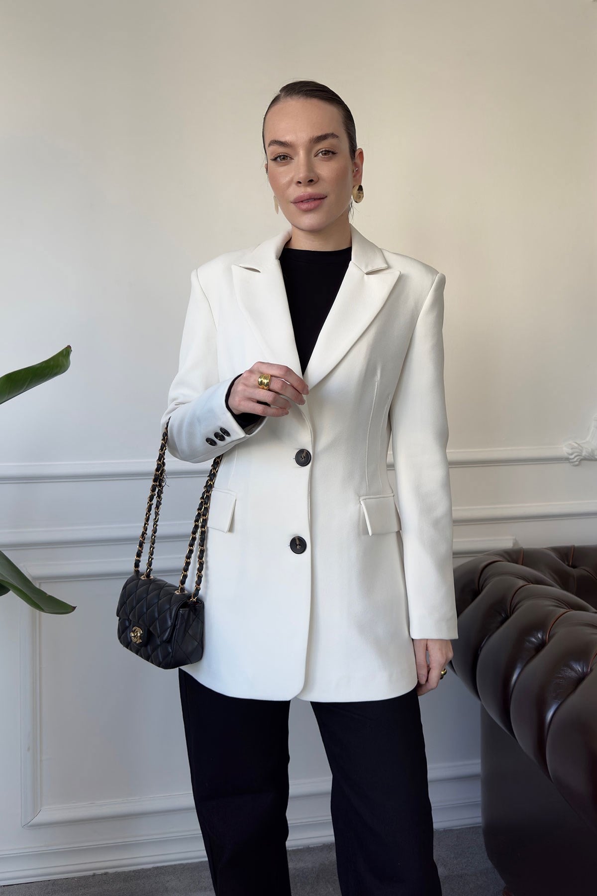Nevür Detay Premium Blazer Ceket- BEYAZ