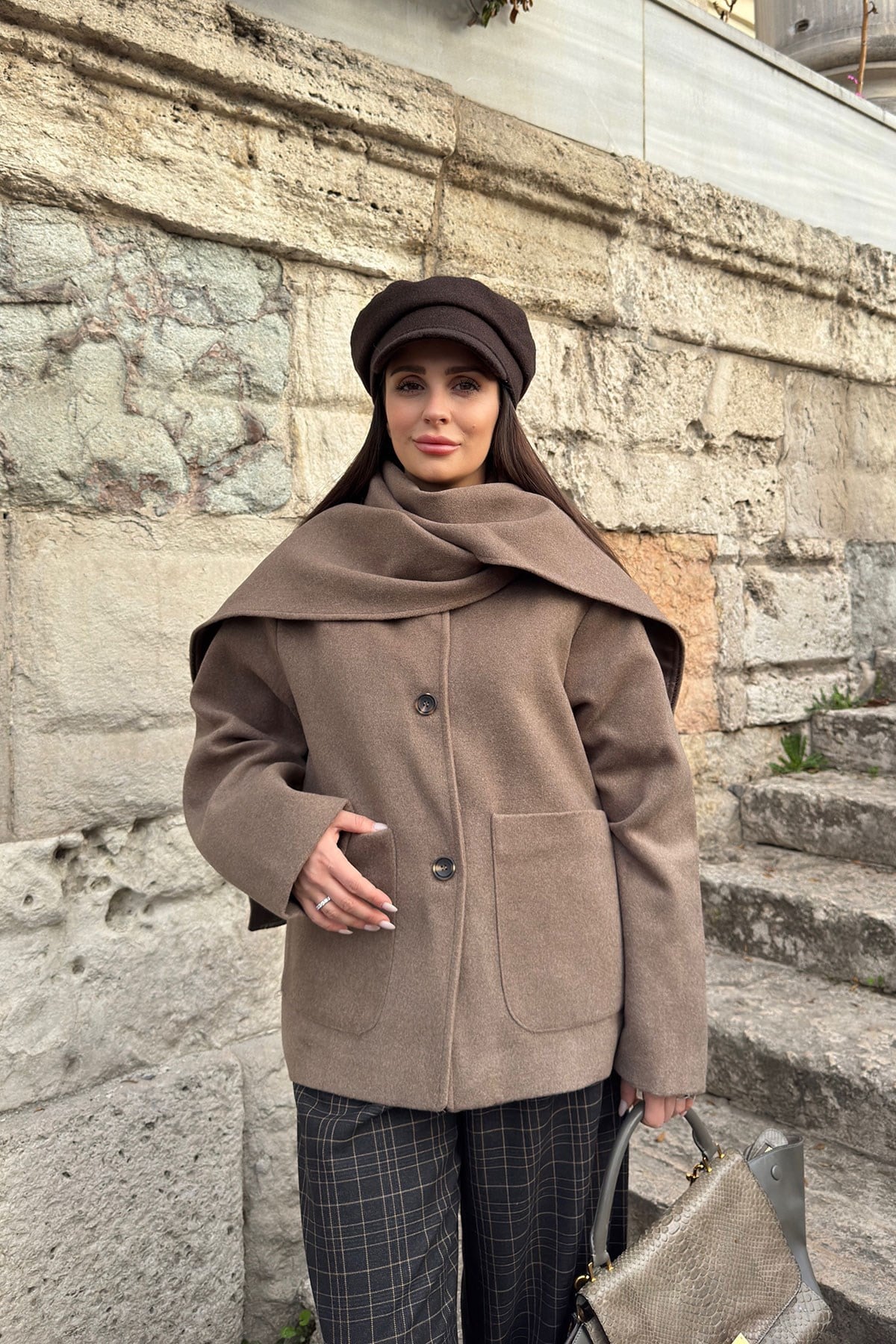 Nova Atkılı Kaşe Ceket- CAMEL