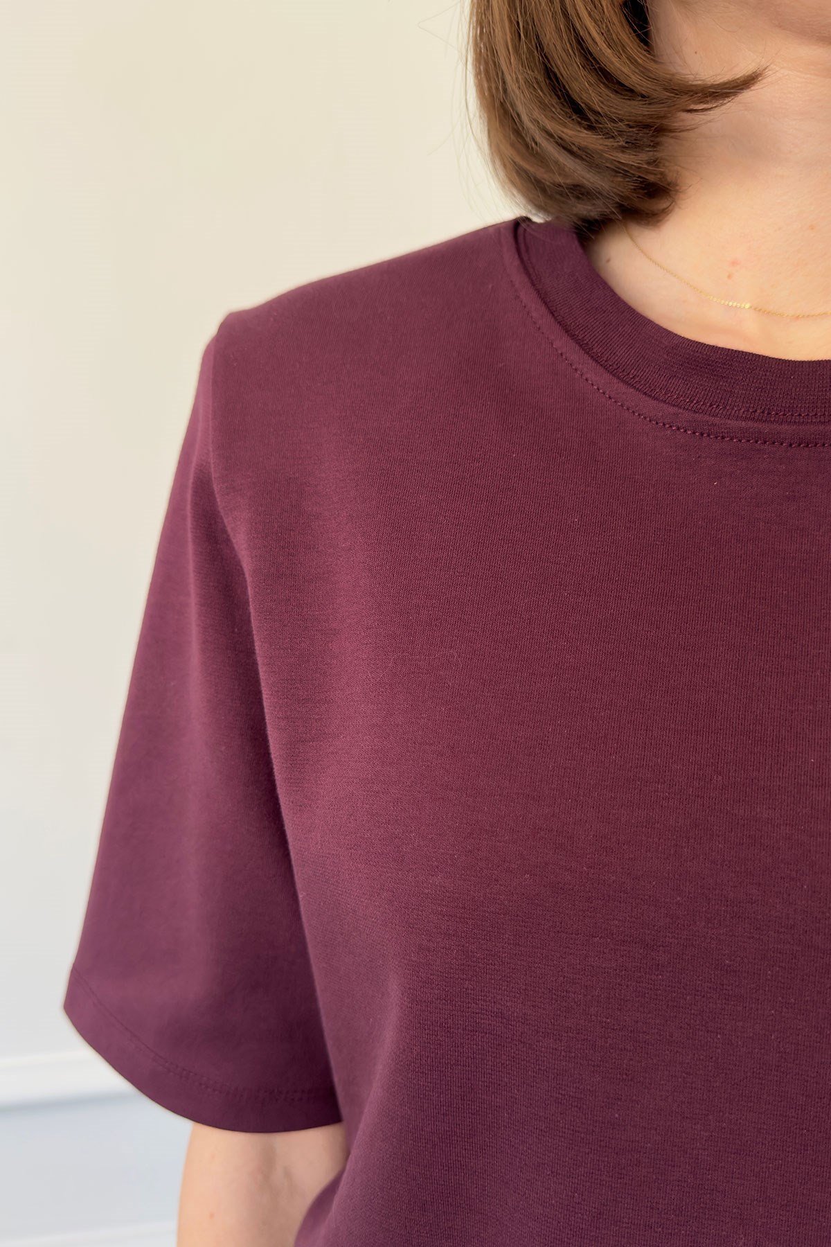 Omuz Vatkalı Premium T-shirt- BORDO