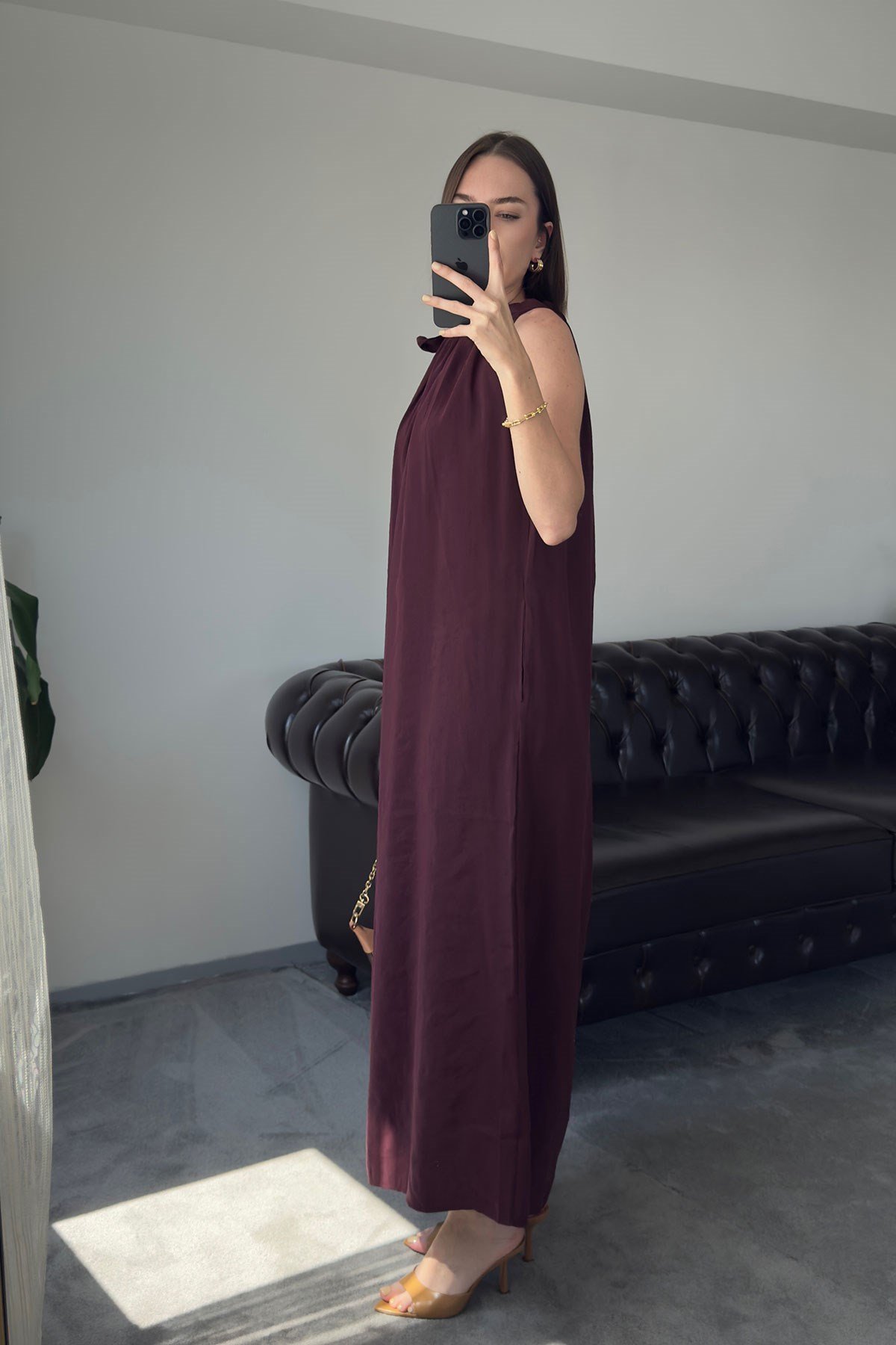 Omuzdan Bağlamalı Premium Elbise- BORDO