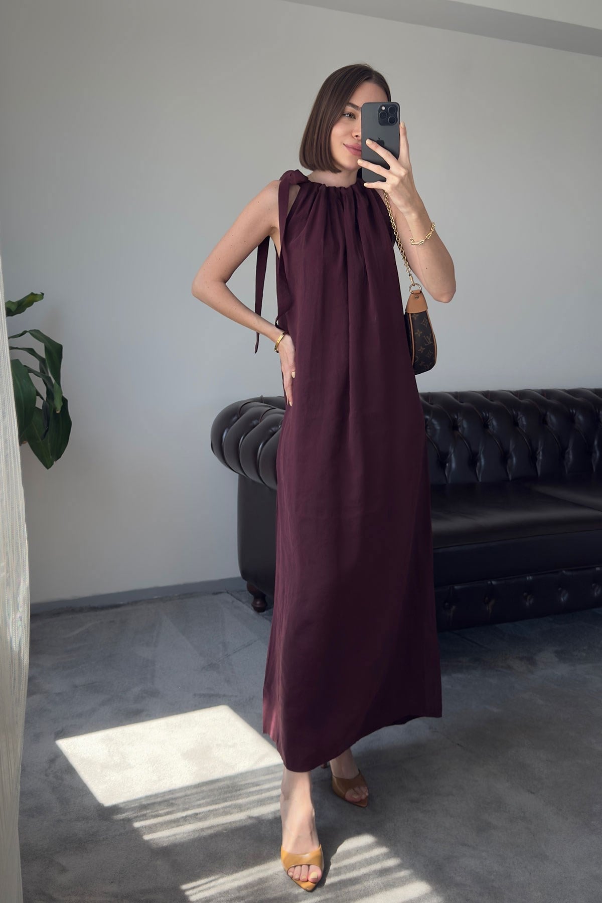 Omuzdan Bağlamalı Premium Elbise- BORDO
