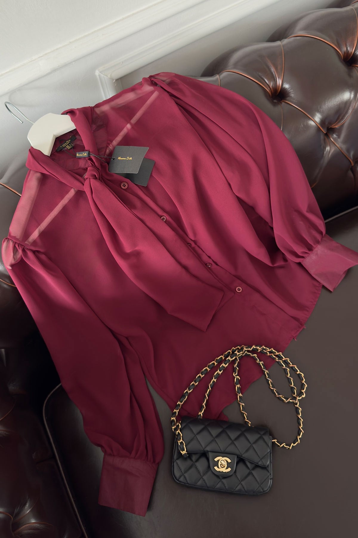 Oversize Bağlamalı Tül Gömlek- BORDO