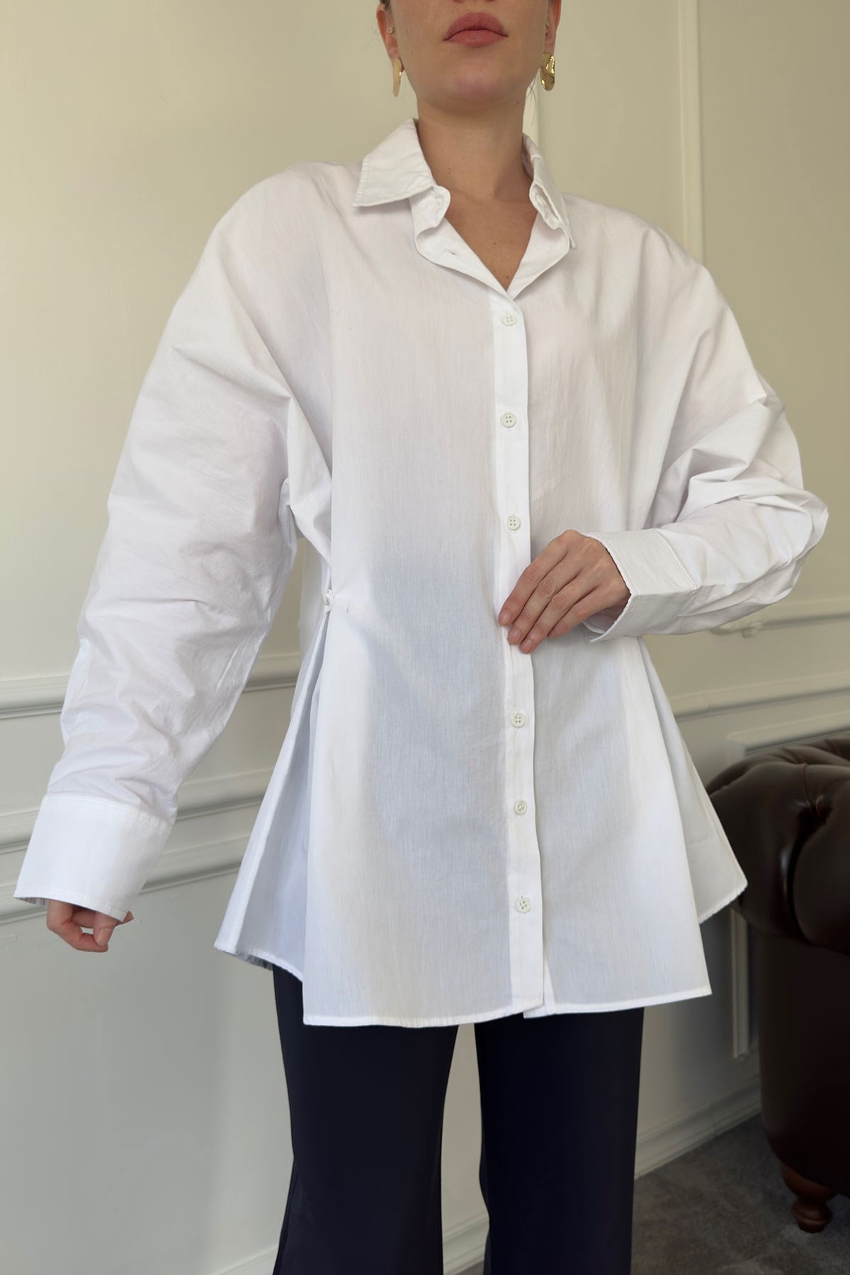 Oversize Düğmeli Premium Gömlek- BEYAZ