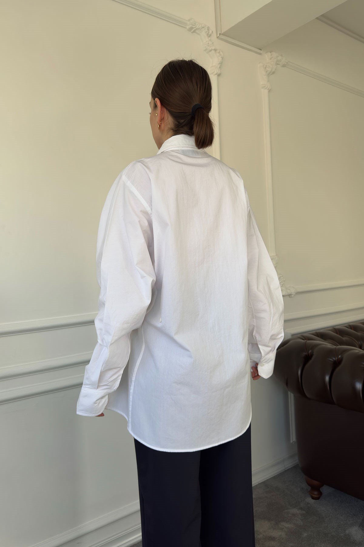 Oversize Düğmeli Premium Gömlek- BEYAZ