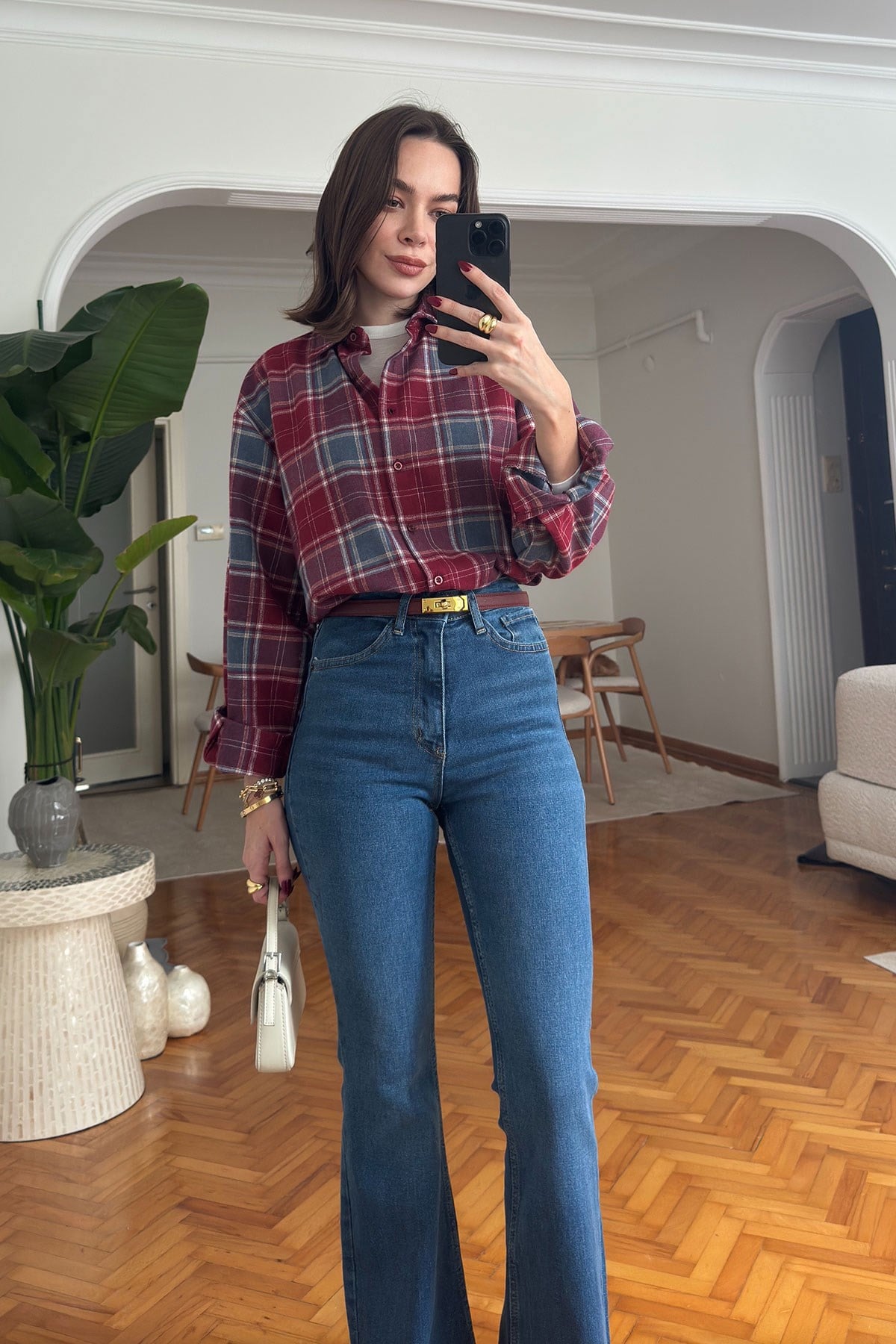 Oversize Ekose Desen Oduncu Gömlek- KIRMIZI