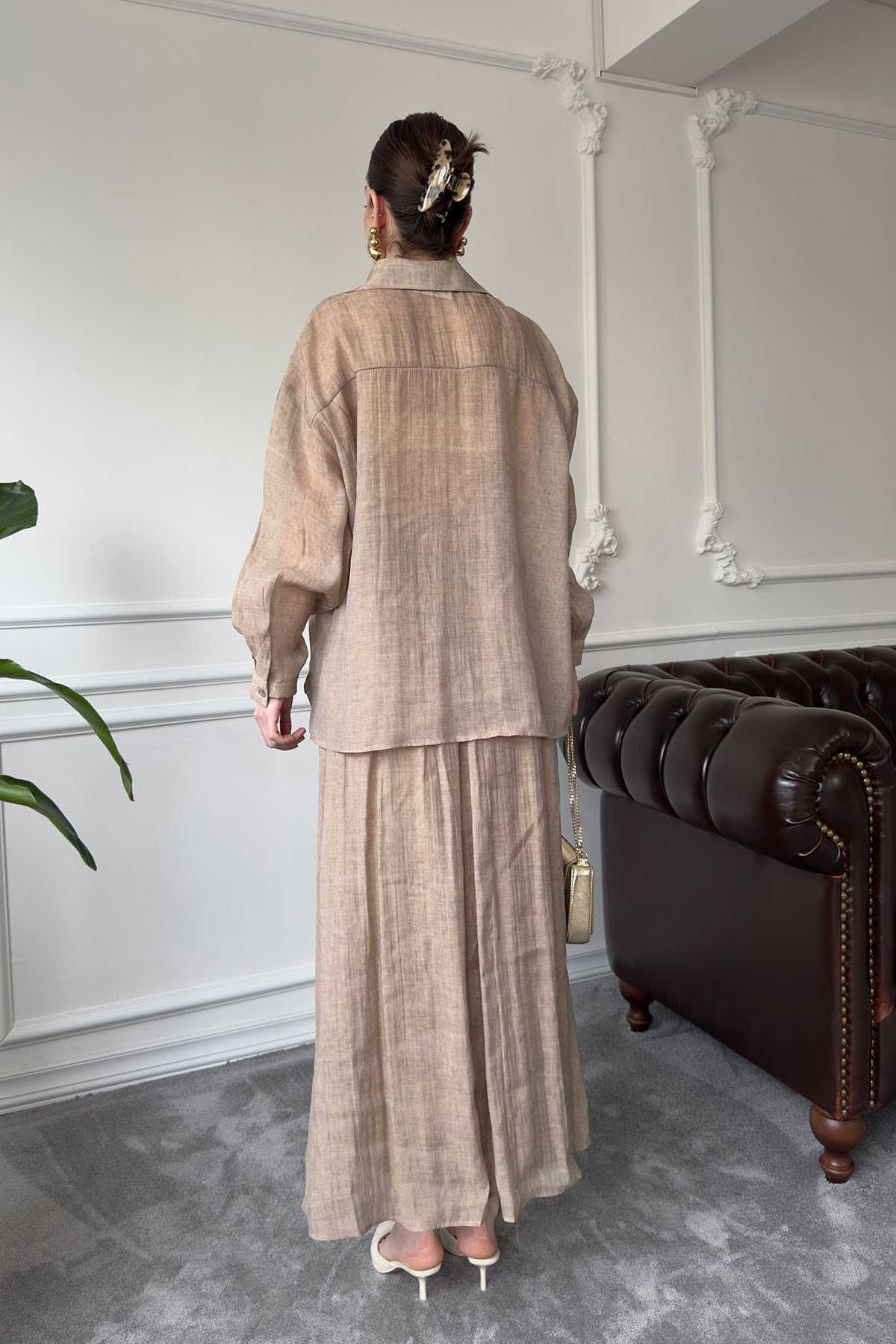 Oversize Gömlekli Etekli Takım- CAMEL