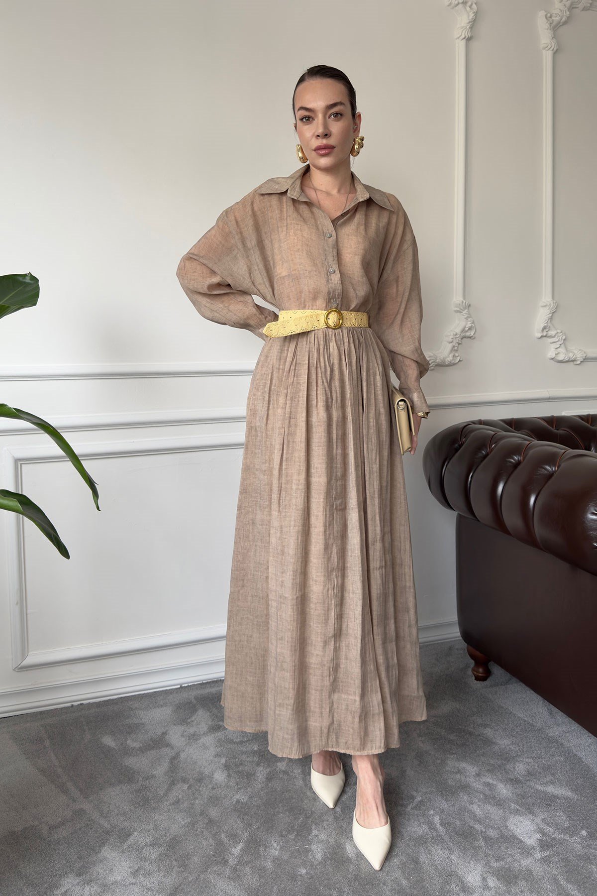 Oversize Gömlekli Etekli Takım- CAMEL