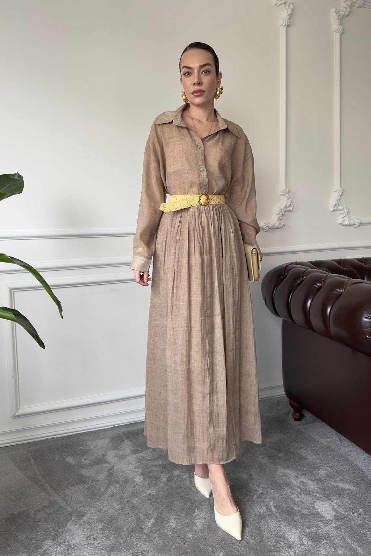 Oversize Gömlekli Etekli Takım- CAMEL
