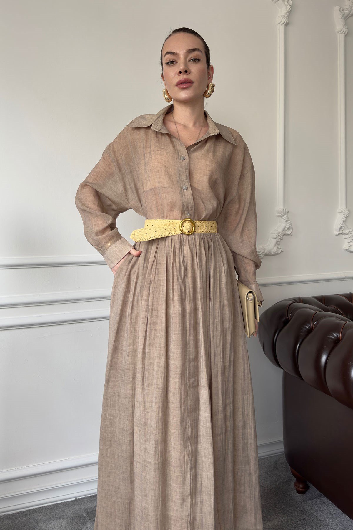 Oversize Gömlekli Etekli Takım- CAMEL