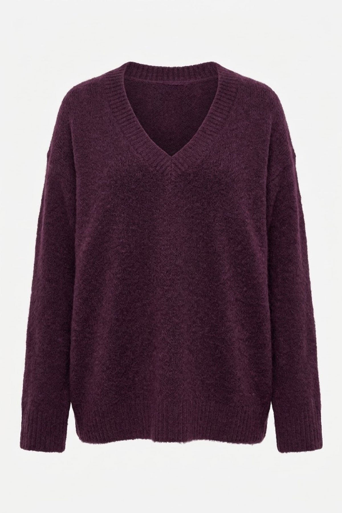 Oversize V Yaka Triko Kazak- BORDO