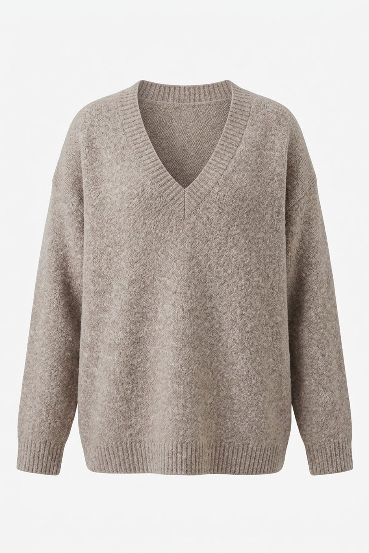 Oversize V Yaka Triko Kazak- VİZON