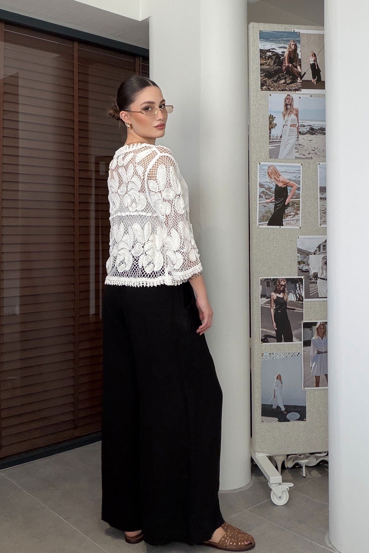 Özel Seri Beli Lastikli Bol Paça Keten Pantolon- SİYAH