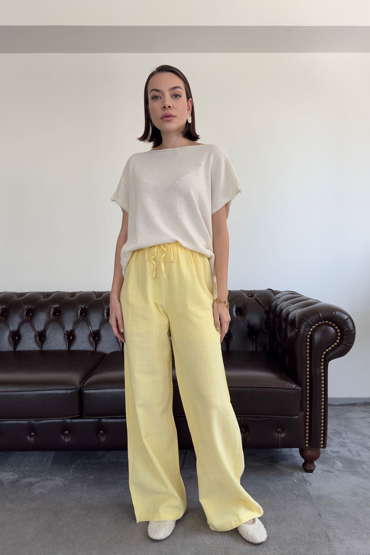 Özel Seri Premium Keten Pantolon- SARI