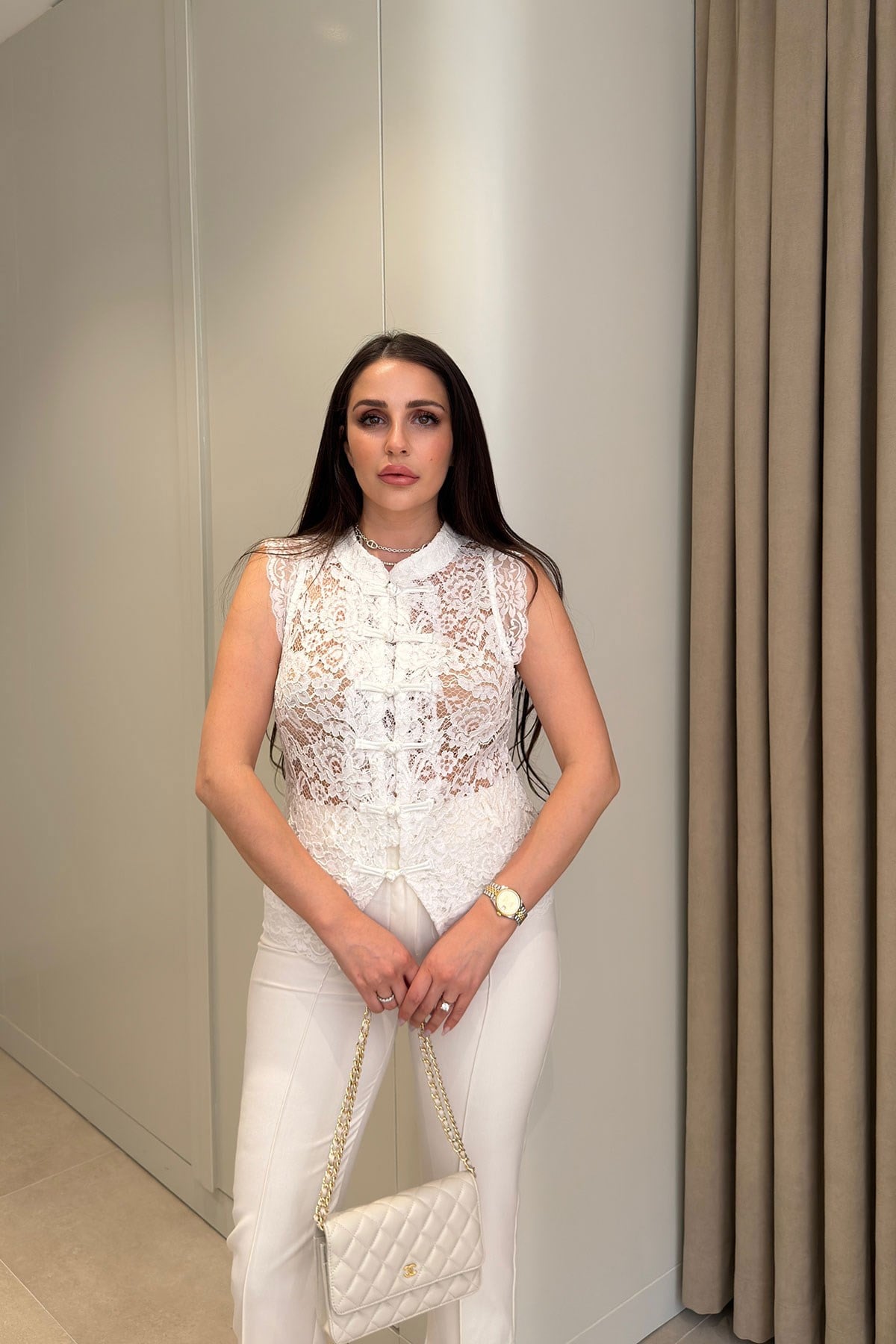 Özel Üretim Dantel Bluz- BEYAZ
