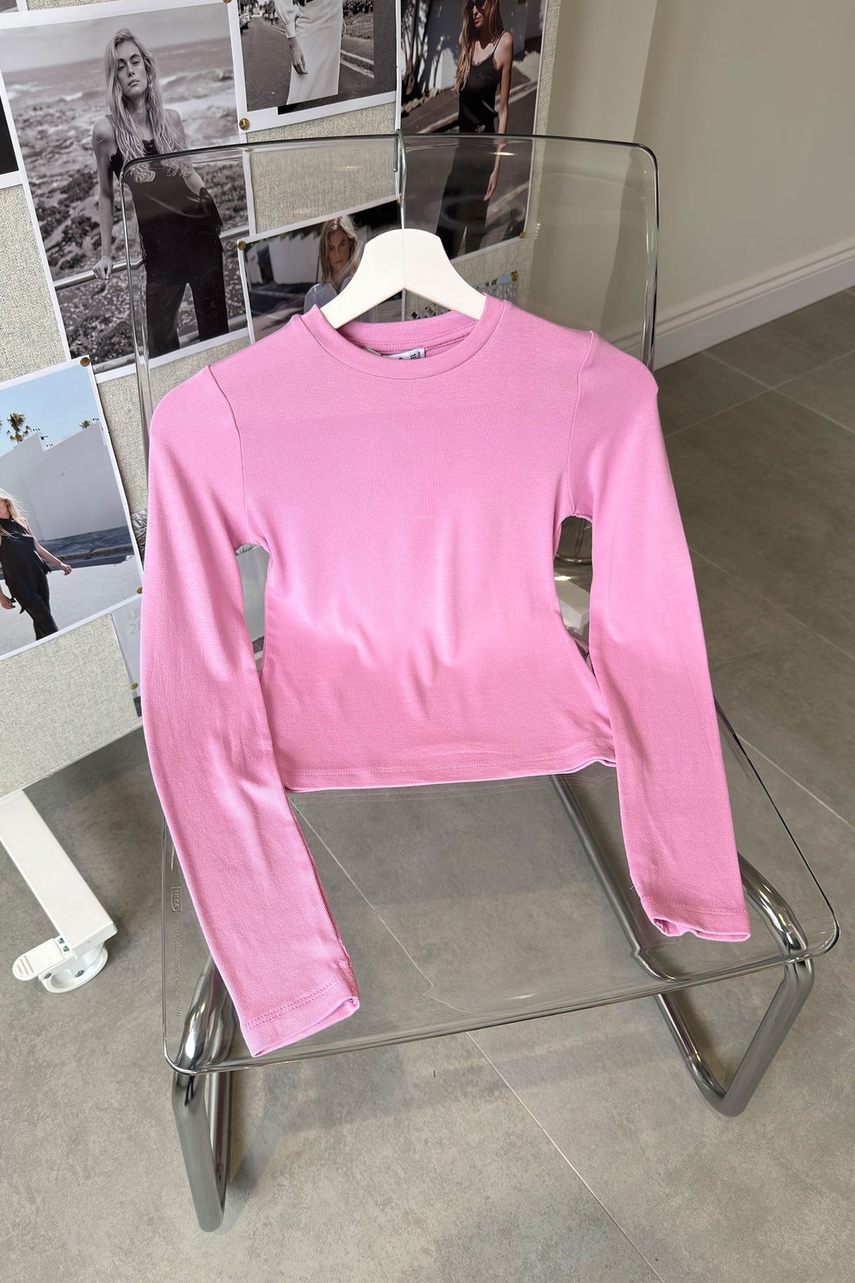 Parmak Geçmeli Uzun Kollu Body- PEMBE