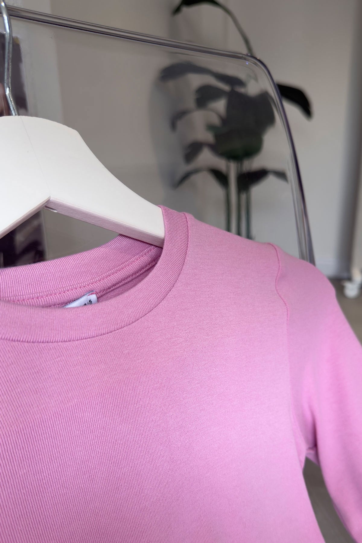 Parmak Geçmeli Uzun Kollu Body- PEMBE