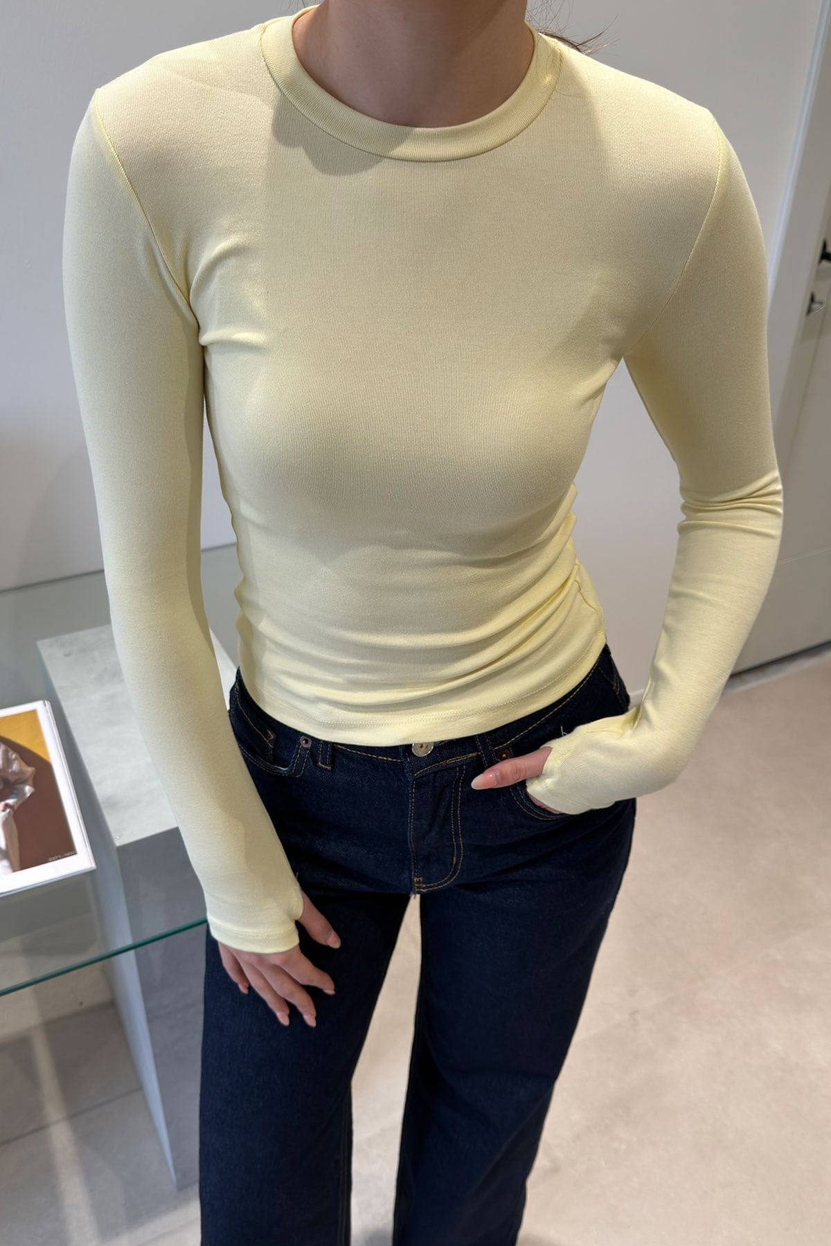 Parmak Geçmeli Uzun Kollu Body- SARI