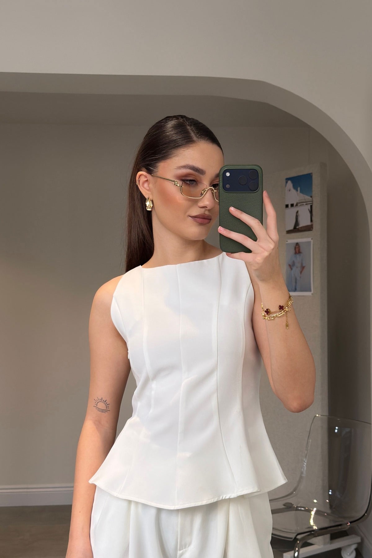 Peplum Detaylı Bluz- EKRU