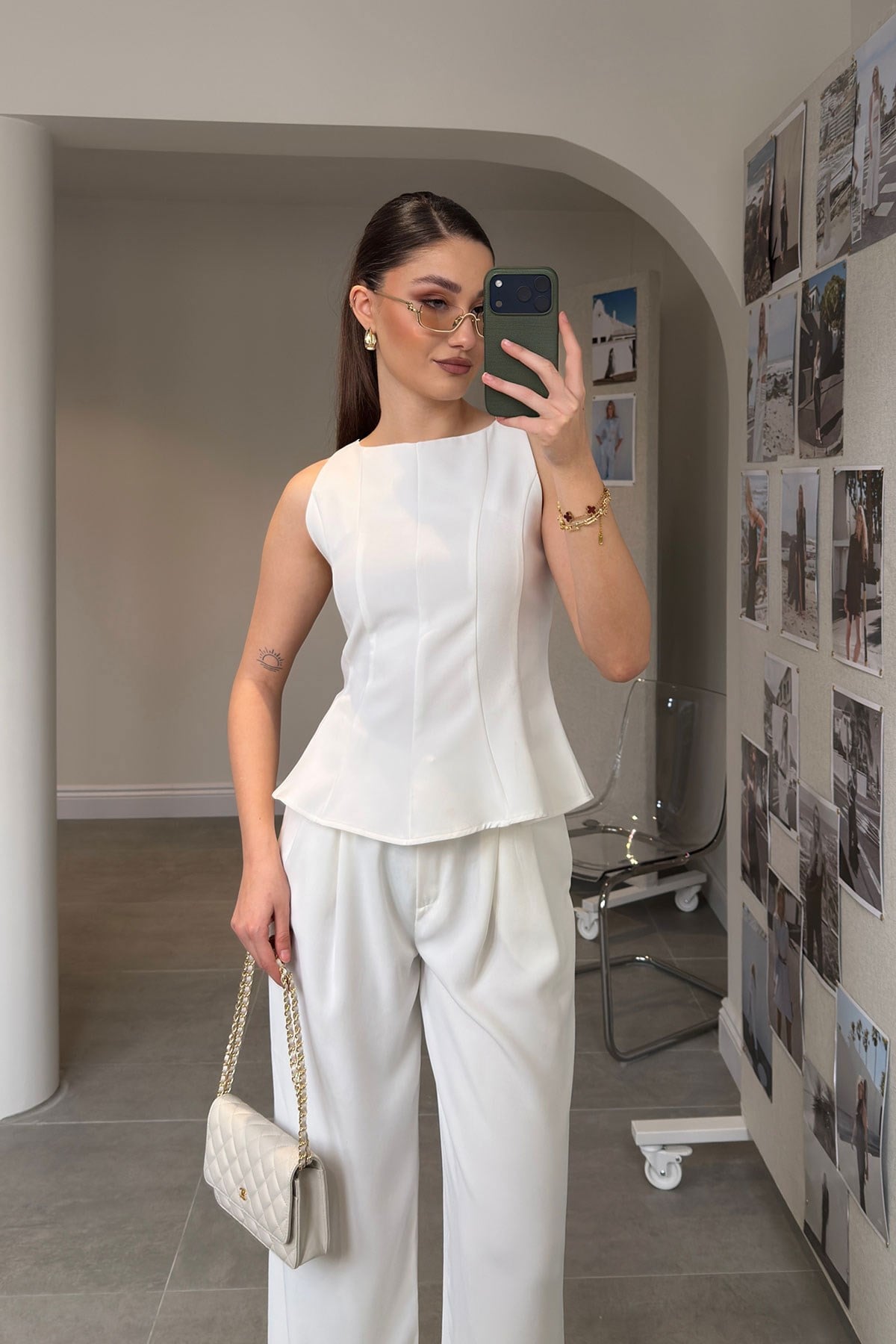 Peplum Detaylı Bluz- EKRU