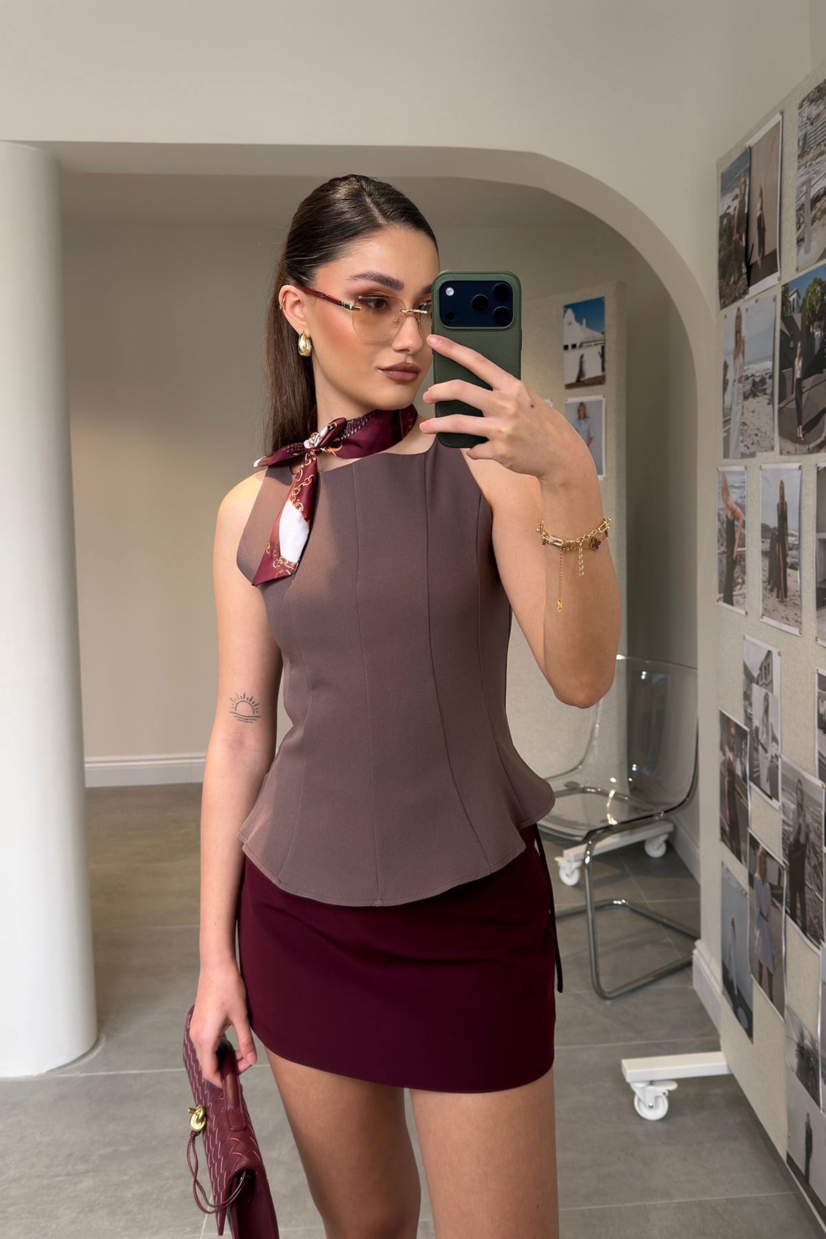 Peplum Detaylı Bluz- VİZON