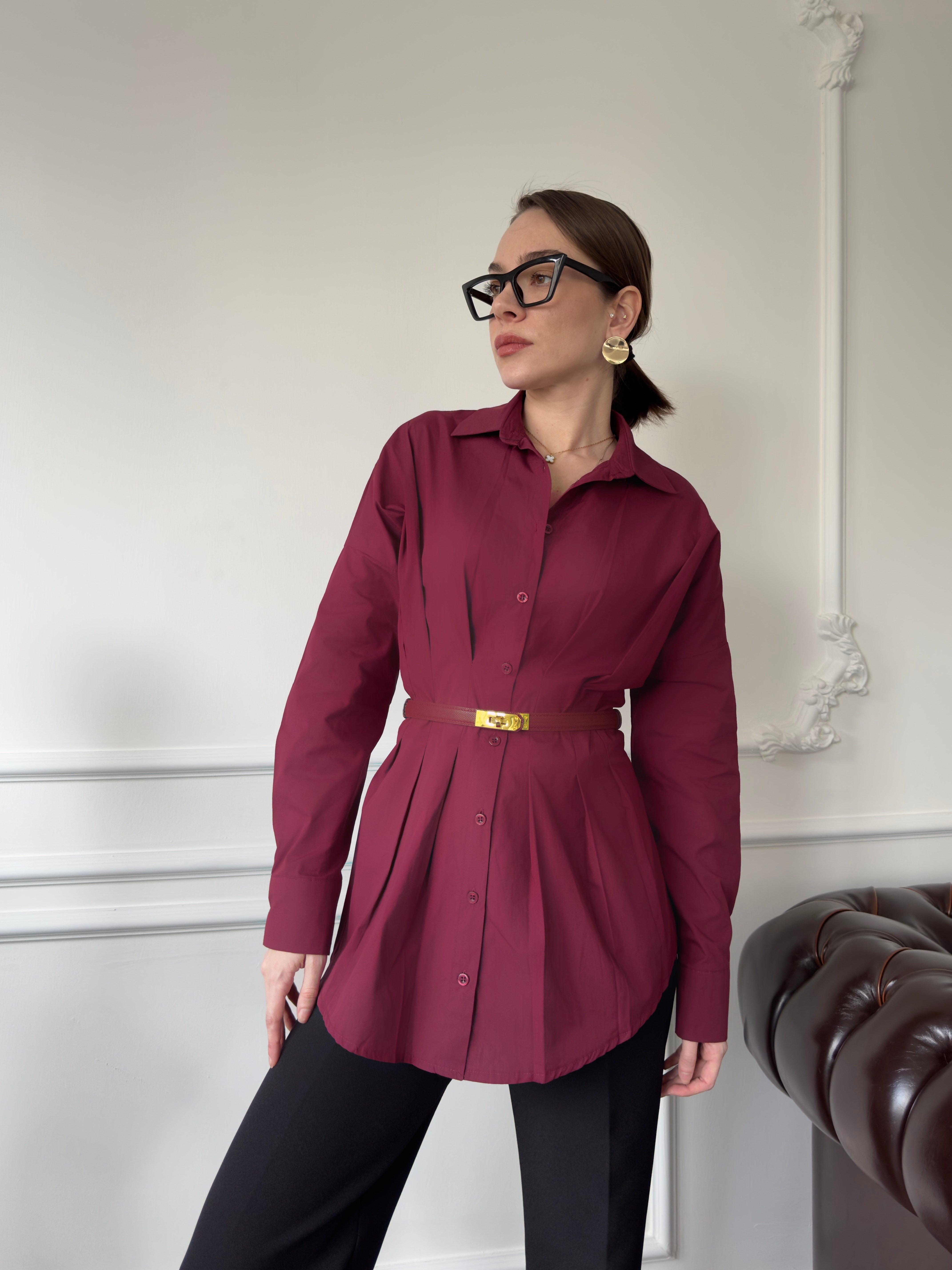 Pileli Premium Gömlek- BORDO