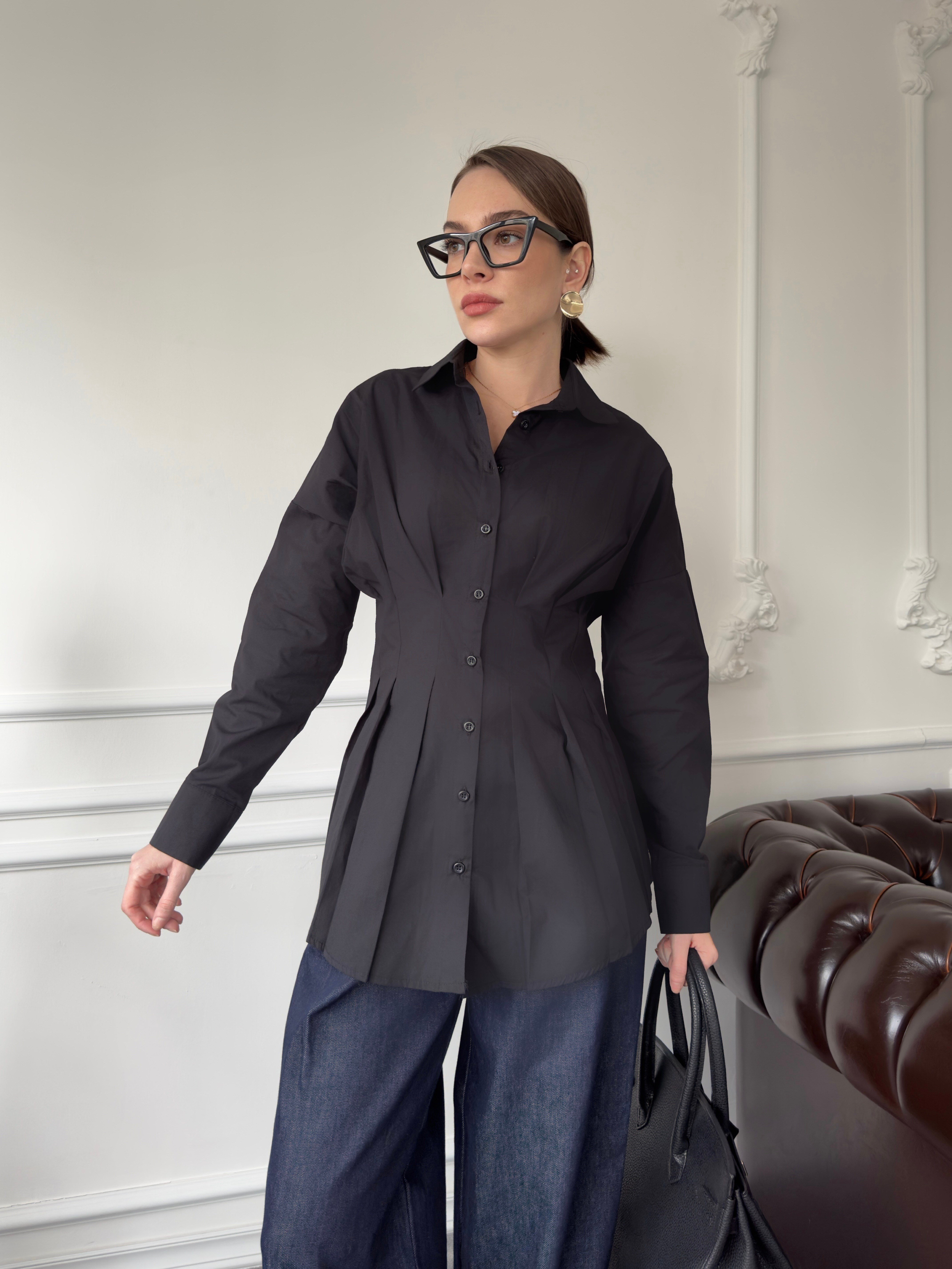 Pileli Premium Gömlek- SİYAH