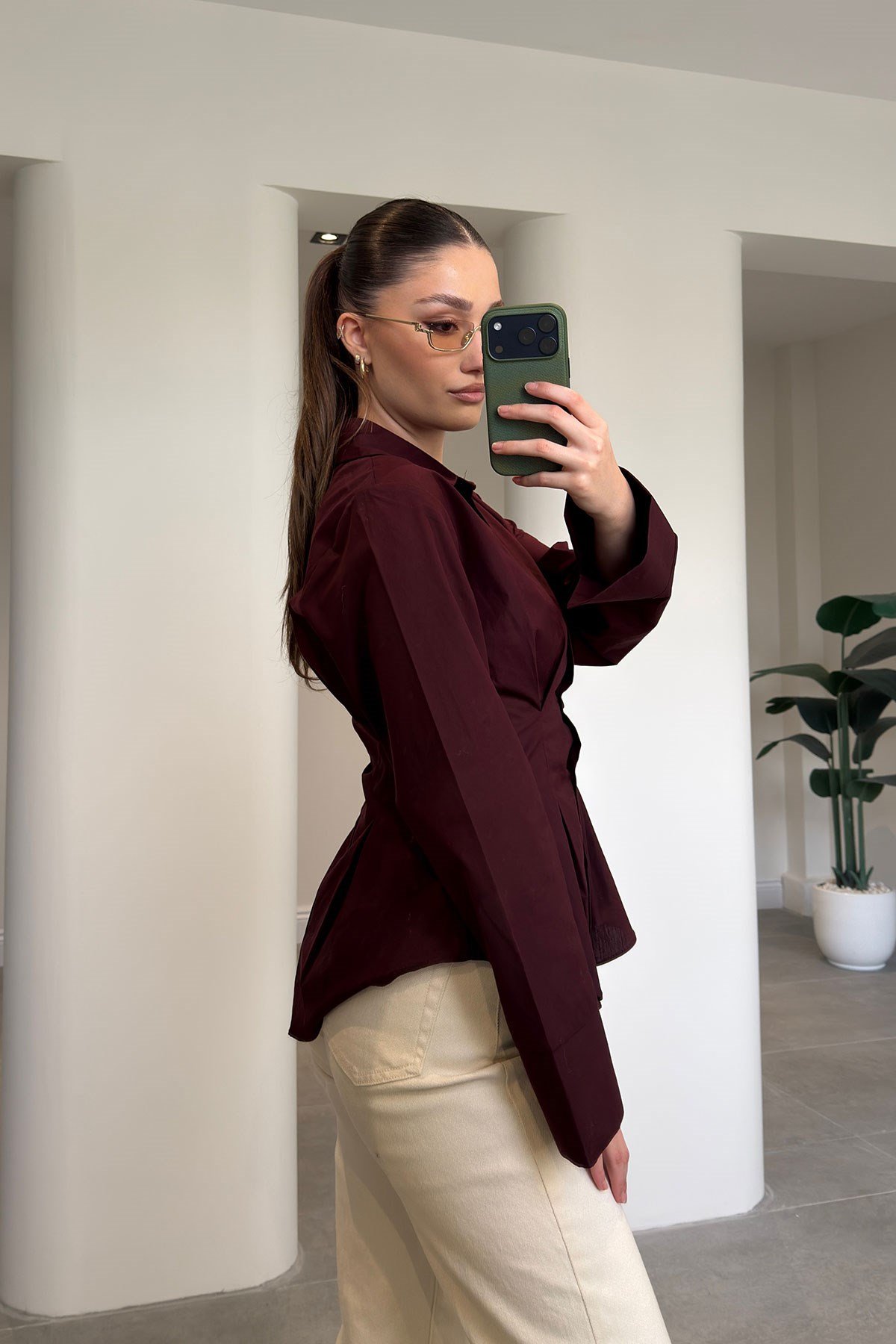 Pileli Yeni Sezon Tasarım Gömlek- BORDO