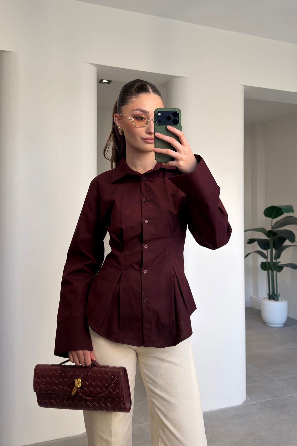 Pileli Yeni Sezon Tasarım Gömlek- BORDO